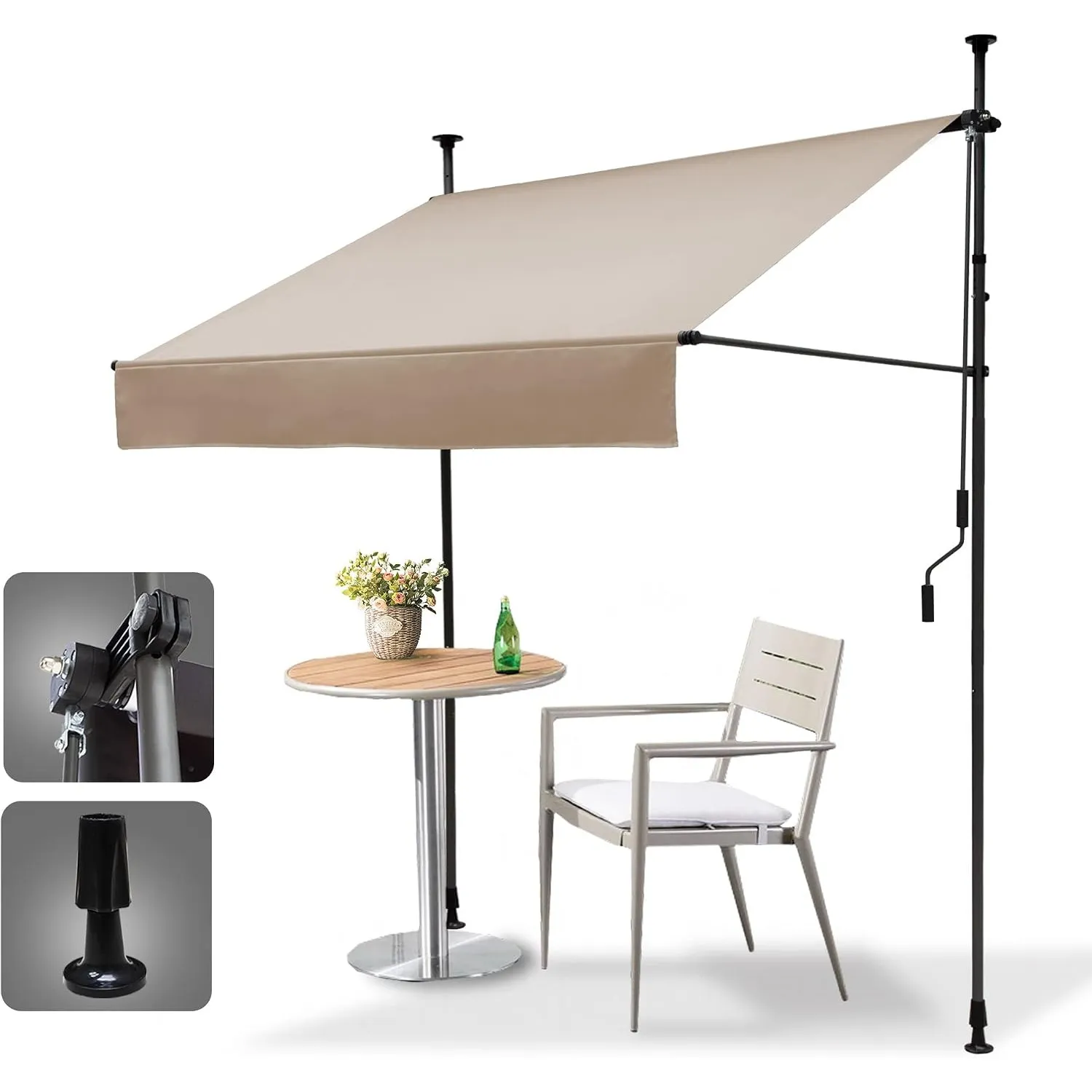 HOMEDEMO Klemmmarkise Markise Balkon (300 cm x 125 cm) Khaki mit Handkurbel, Balkonmarkise ohne Bohren, Sonnenschutz un…