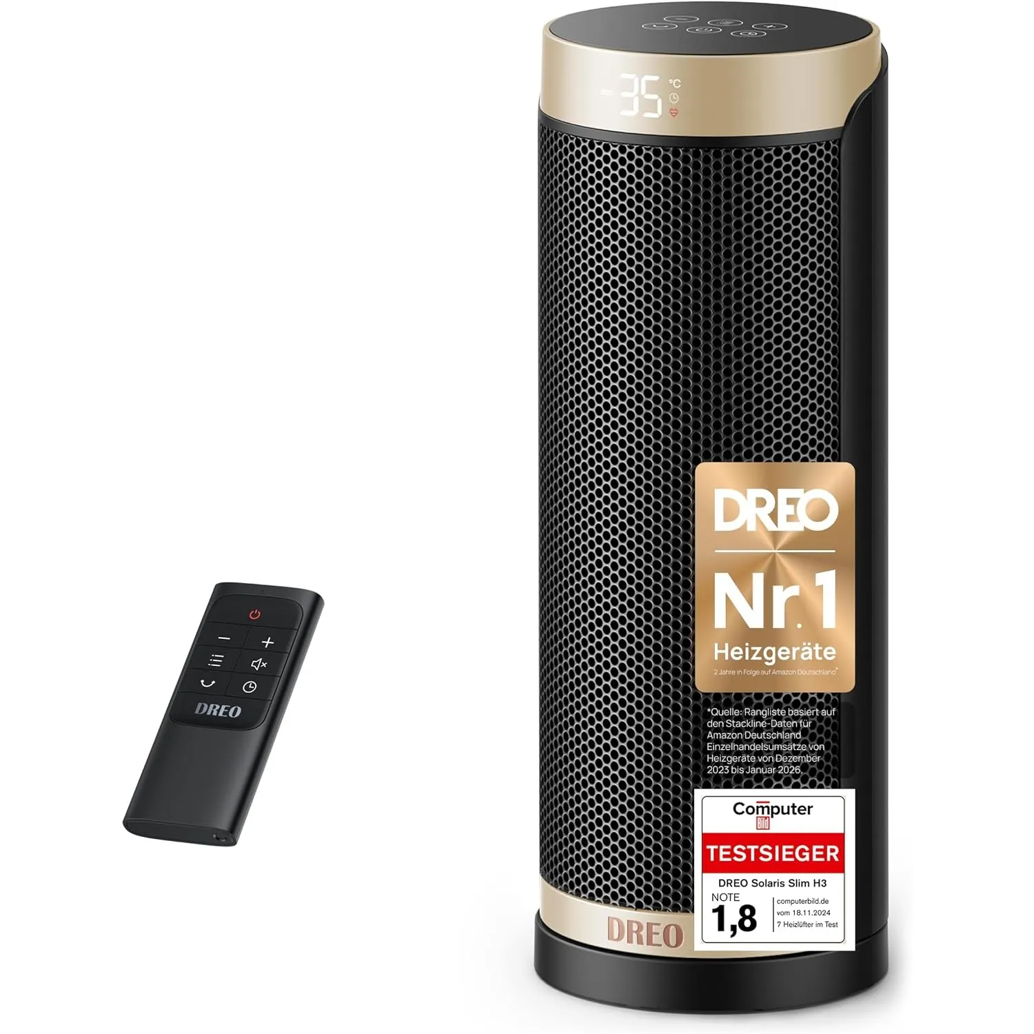 Dreo Heizlüfter Energiesparend, PTC Keramik Heizlüfte Leise, 70° Oszillierend Elektroheizung mit Fernbedienung, 12-Std-…