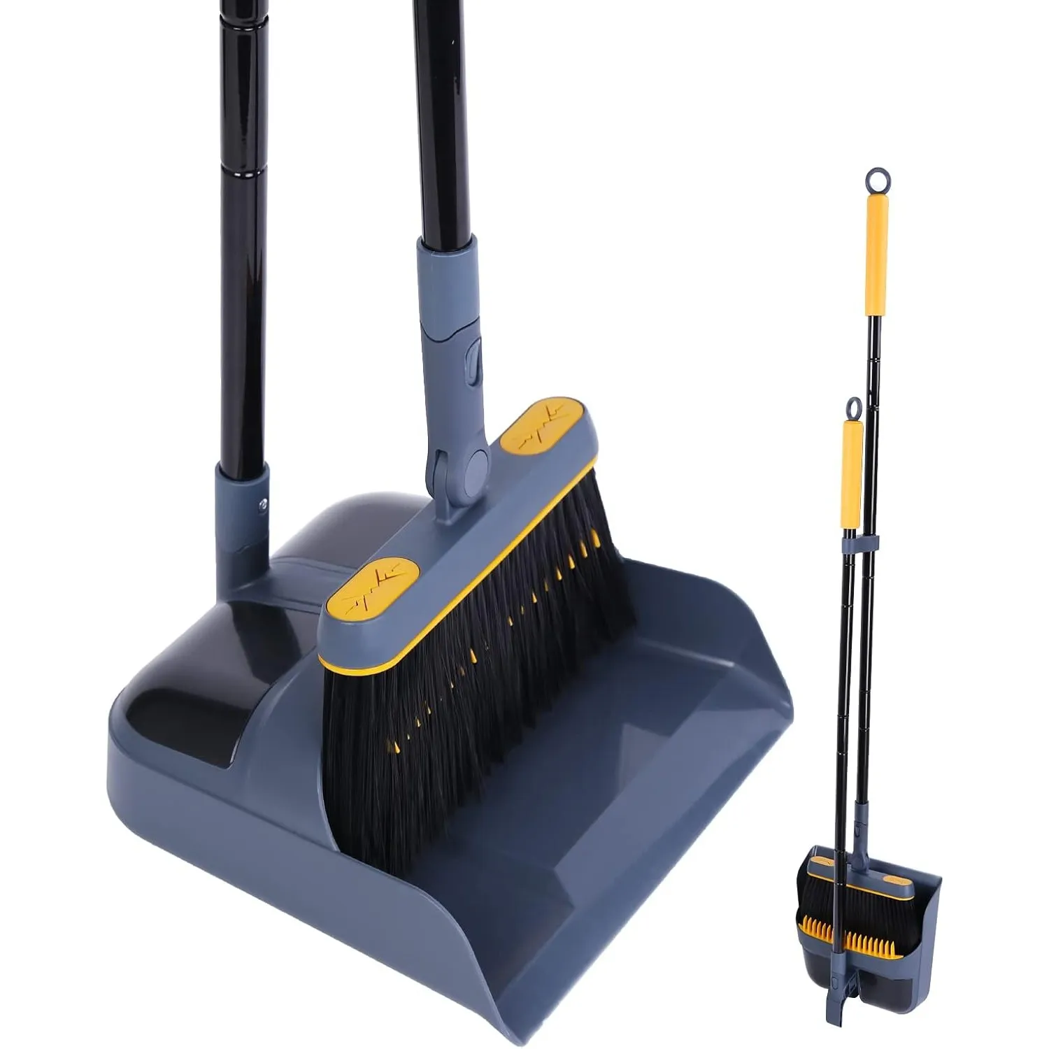 JEHONN Besen und Kehrschaufelset Set mit Langem Griff, 180 Grad Drehbar Kehrmaschine und Kehrschaufel Combo für Haus, B…