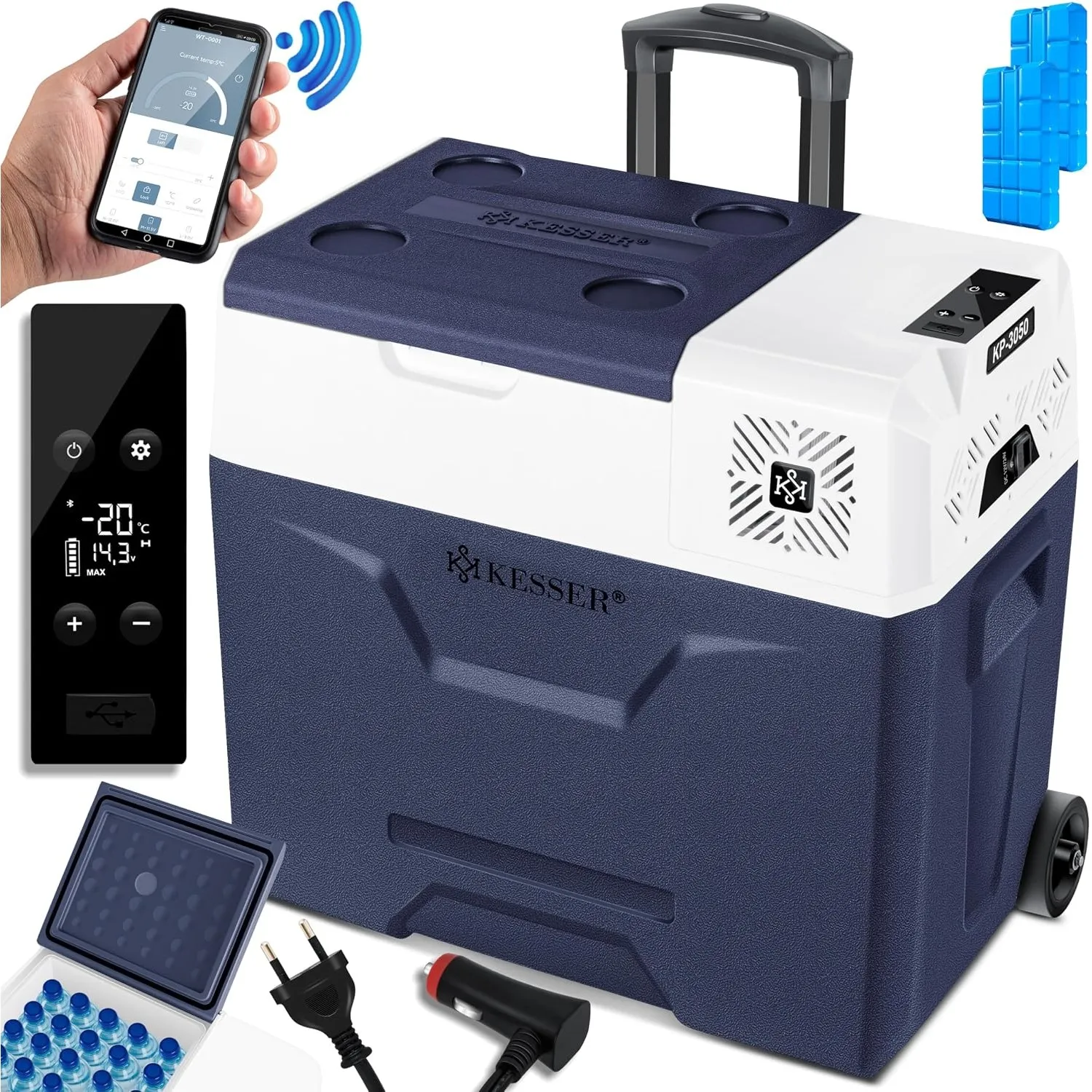 KESSER® Kompressor Kühlbox elektrisch Gefrierbox, 50 Liter Mit APP-Steuerung USB-Anschluss 12/24 V 230V, +Teleskopstang…