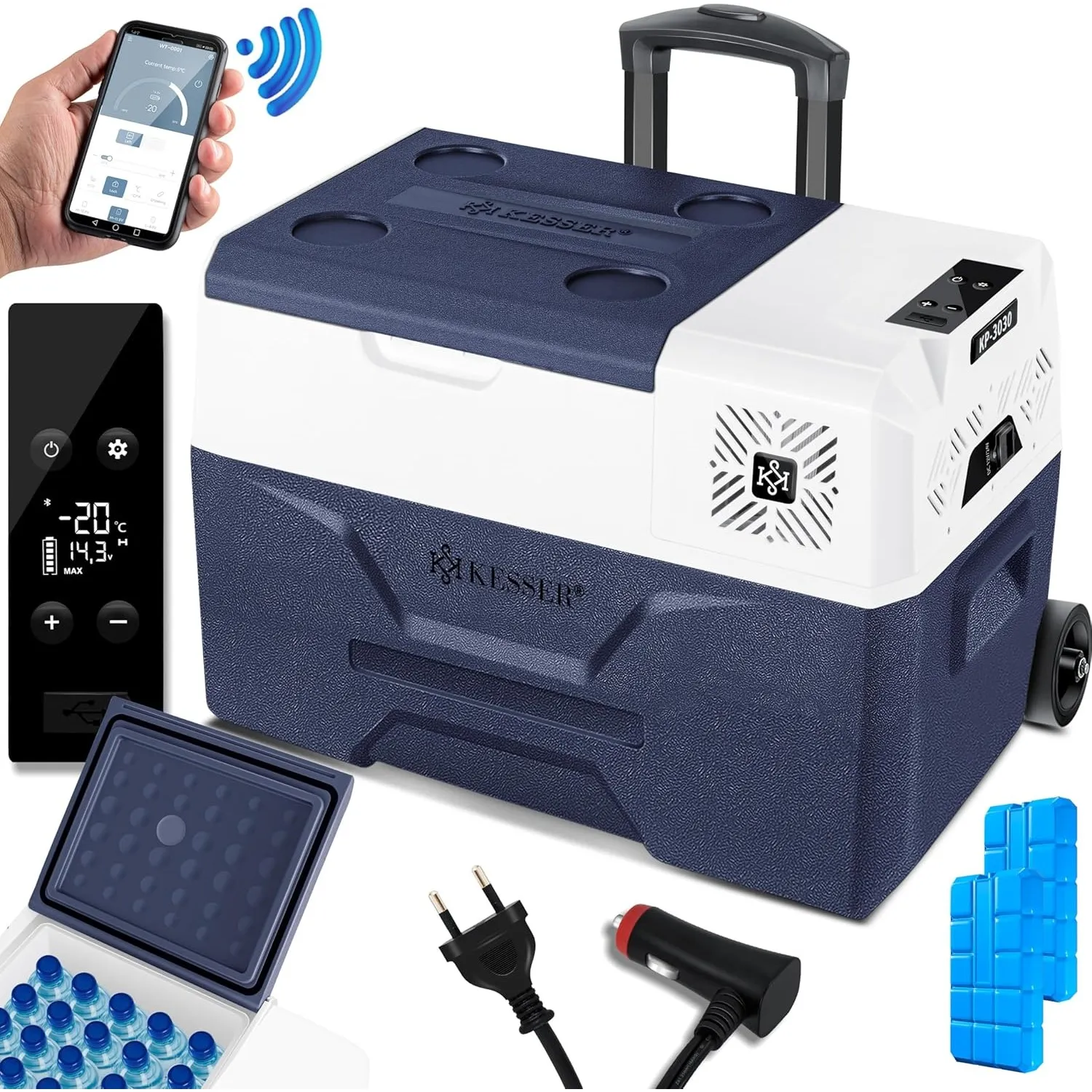 KESSER® Kompressor Kühlbox auto elektrisch 30L, Camping Kühlbox 12/24/230V mit APP-Steuerung, Gefrierbox bis –20 °C, Kü…