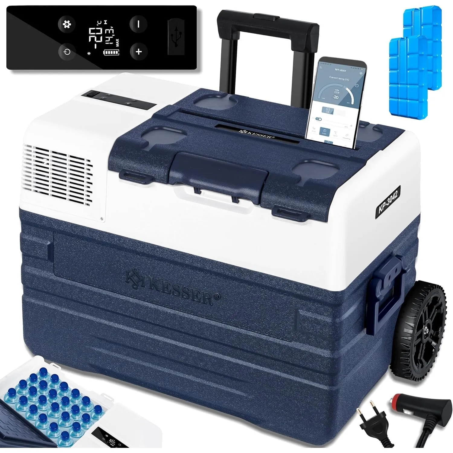 KESSER® Kompressor Kühlbox Auto elektrisch 42L, Camping Kühlbox 12/24/230V mit APP-Steuerung, Gefrierbox bis –20 °C, mi…