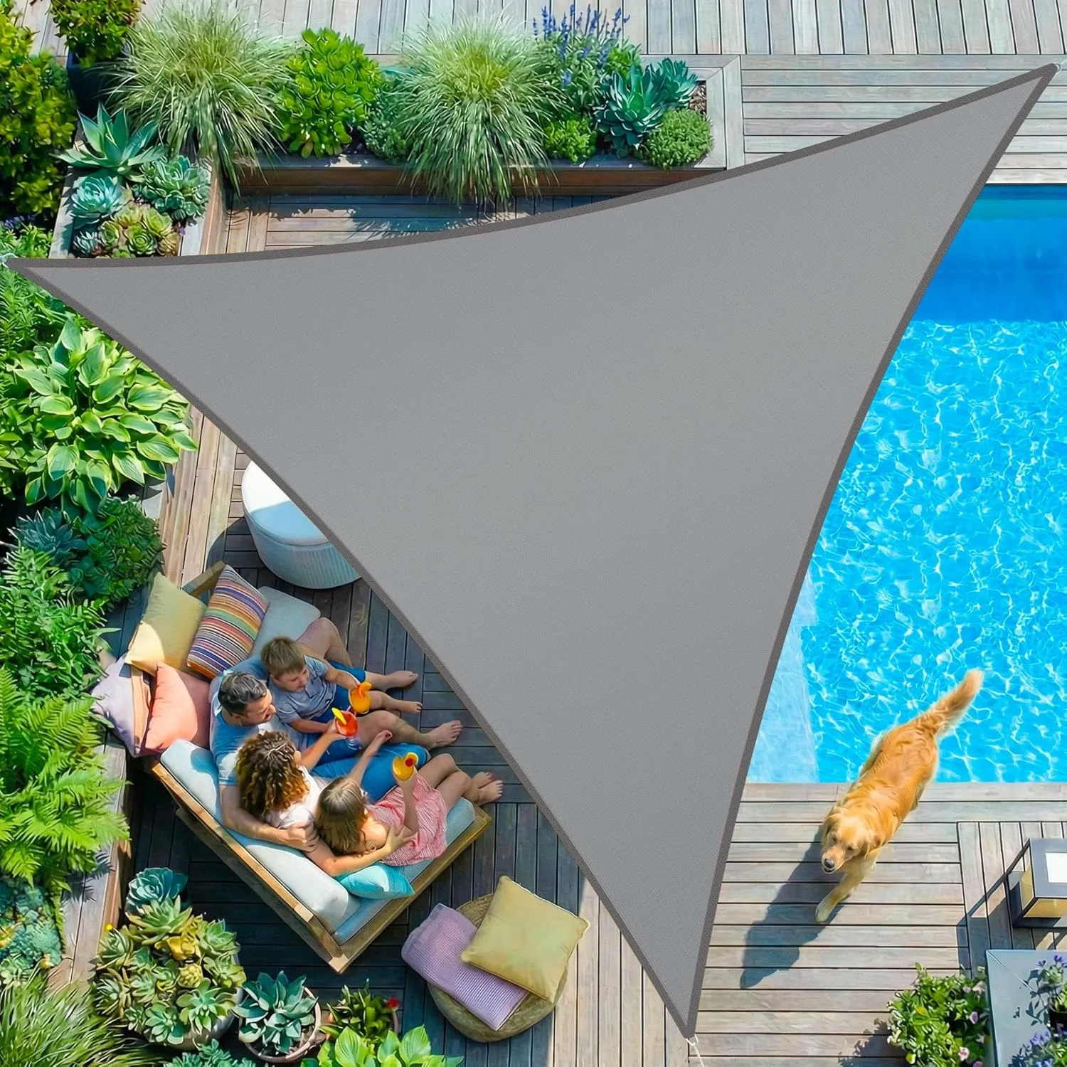 Kesser® Robust and Stable Triangular Sun Shade and Wind Protection Awning, Water-Resistant and Windproof, 7x7x5 m, HDPE…