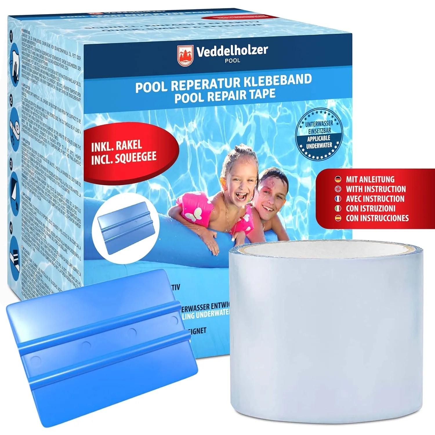 Veddelholzer Pool Reparaturset wasserdichtes unterwasser Klebeband 10 cm x 150 cm Transparentes Abdichtband, Flex Tape,…