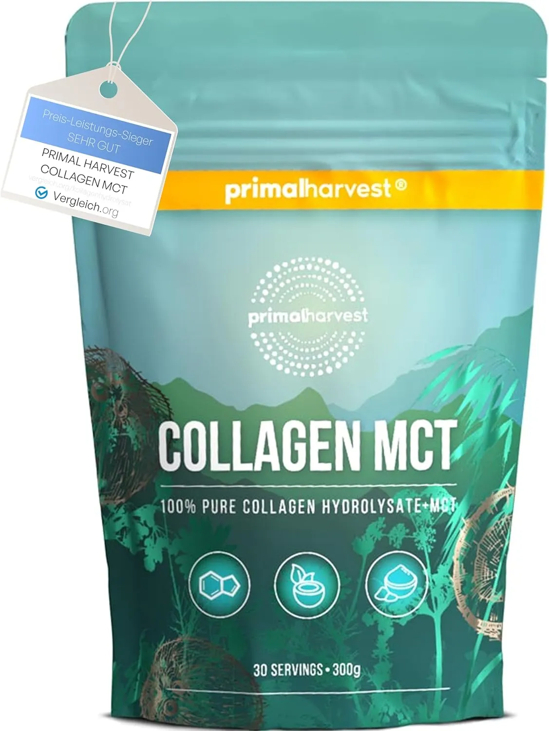 MCT Collagen Powder by Primal Harvest - Bioactive Premium Collagen Complex, Sustainable Grass Feeding, Collagen Hydroly…