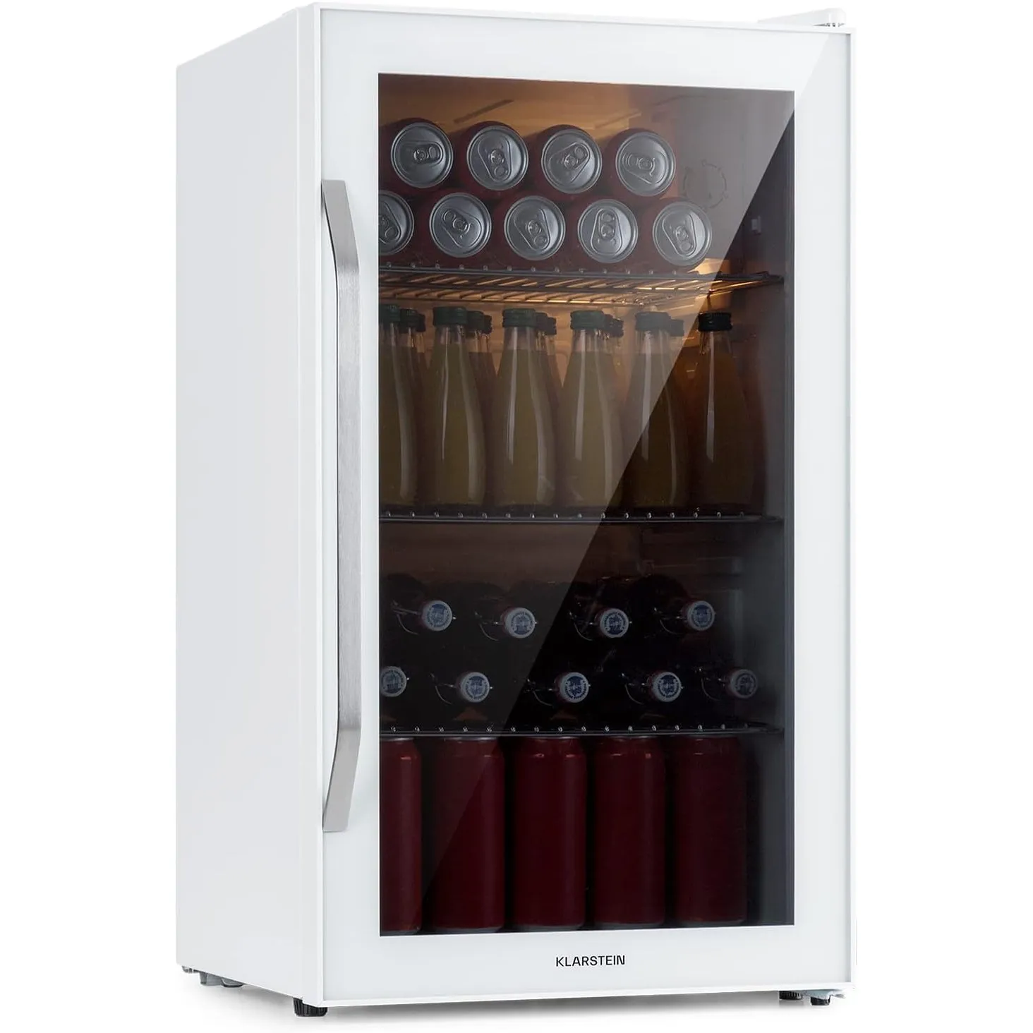 Klarstein Beersafe Getränkekühlschrank 80 L – Kühlschrank mit Glastür, Weiß | LED-Beleuchtung, herausnehmbare Metallabl…