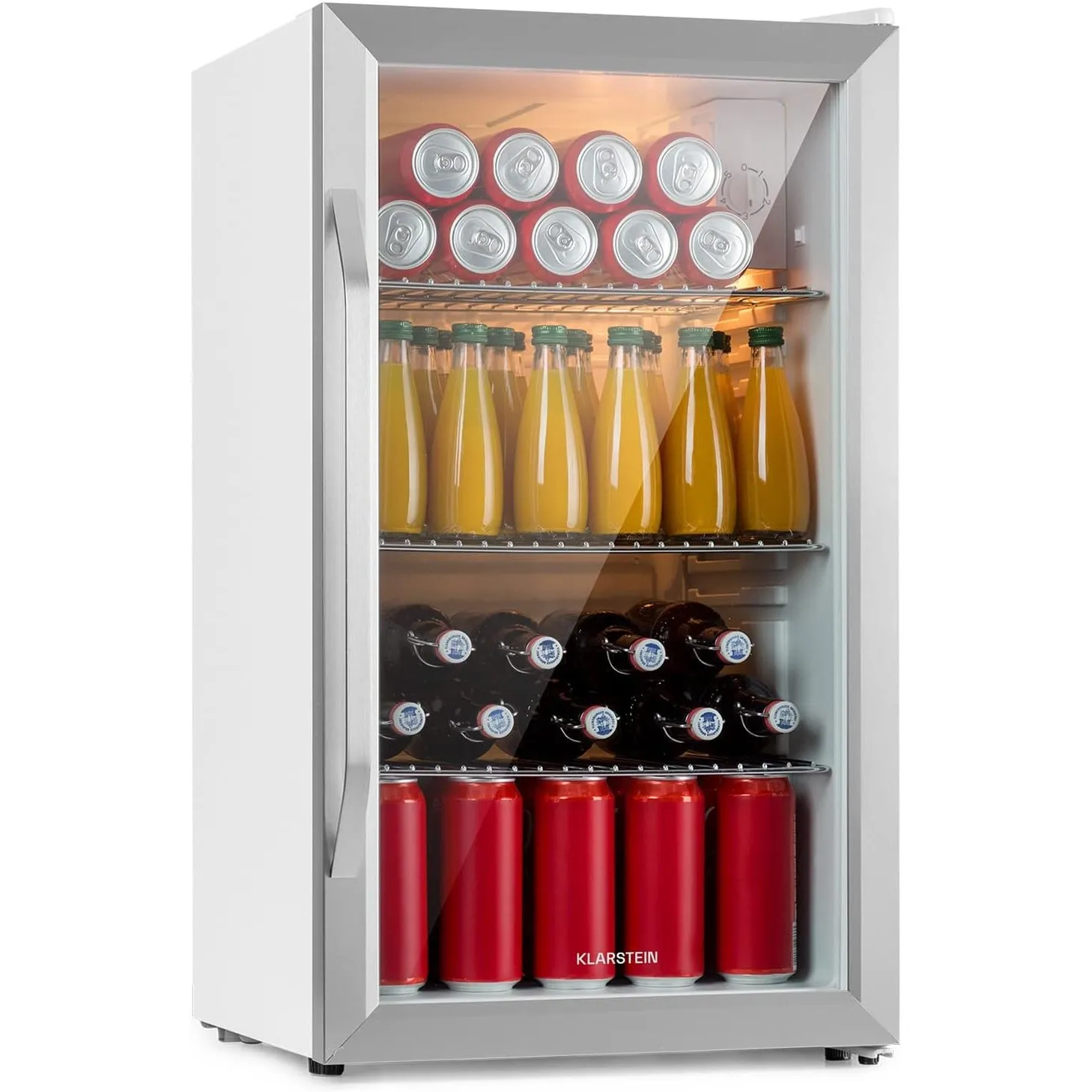 Klarstein Beersafe Getränkekühlschrank 80 L – Kühlschrank mit Glastür, Silber-Weiß | LED-Beleuchtung, herausnehmbare Me…