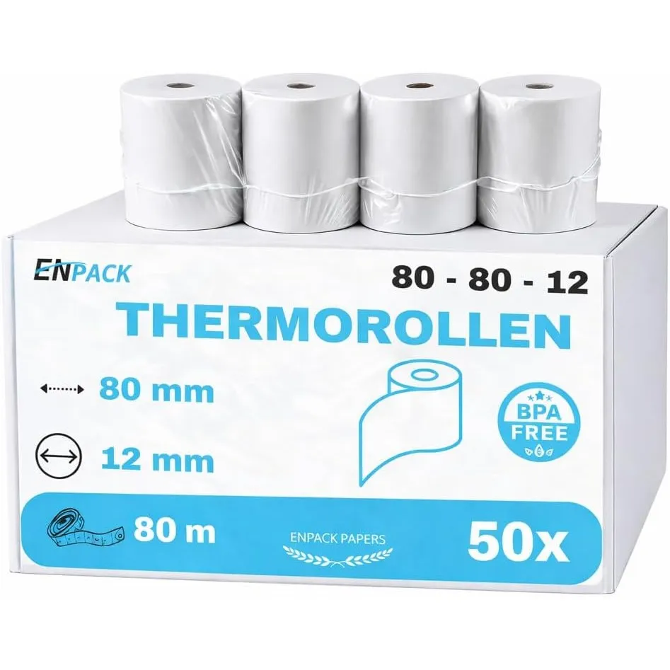 Enpack Thermorollen 80mm x 80m x 12 mm -Thermopapier - Bonrollen/Kassenrollen-BPA Frei - POS-Terminal - für alle gängig…