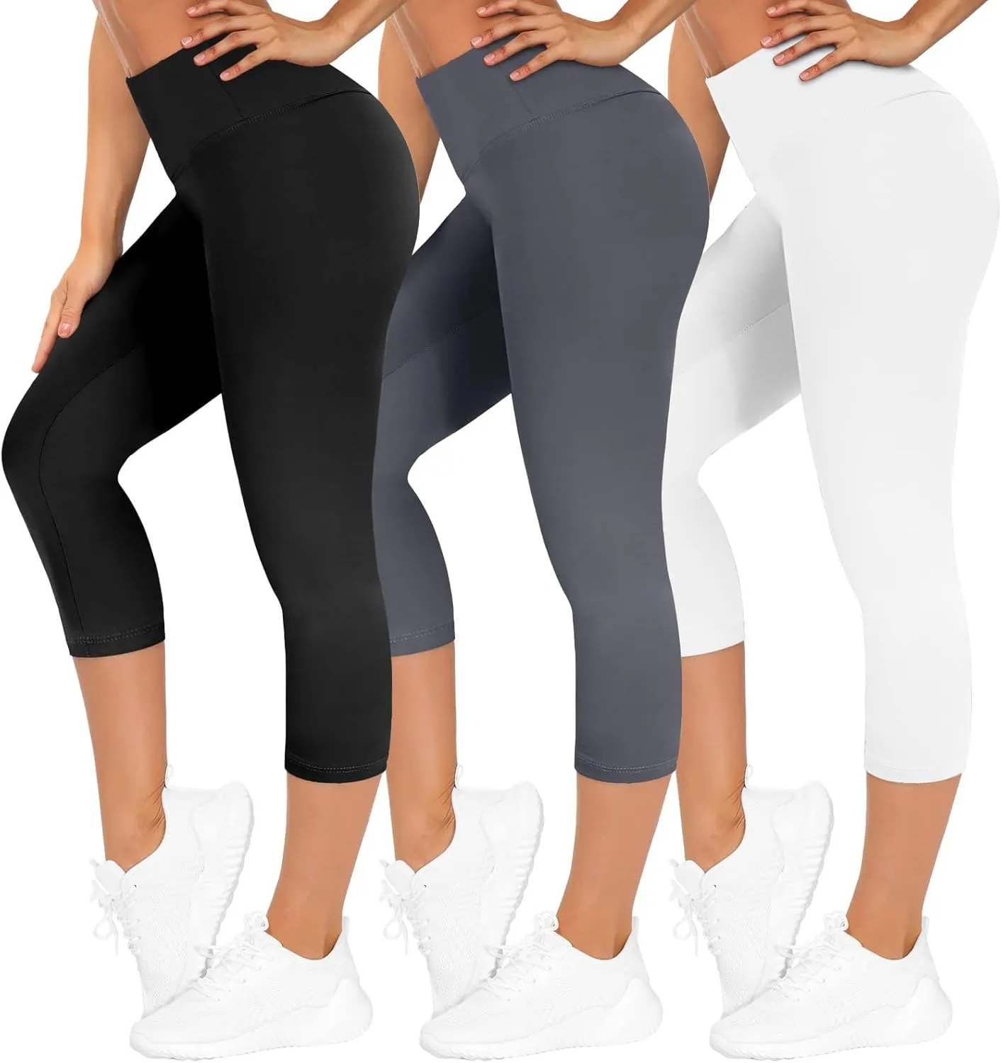 TNNZEET Pack of 3 Capri Leggings, Women's High Waist Black Leggings, Opaque for Sports Gym