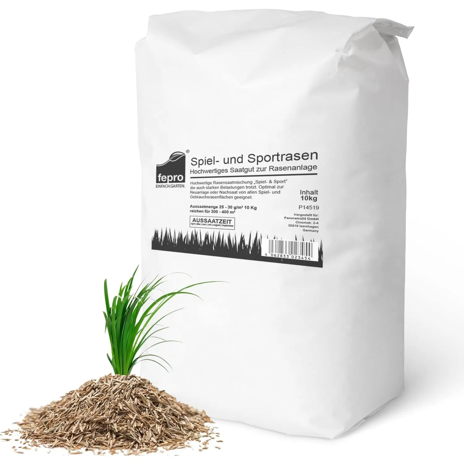 10kg Rasensamen Sport und Spiel schnellkeimend 400m², robust, tiefgrün, ideal für Neuansaat und Nachsaat, Rasensaat Gra…