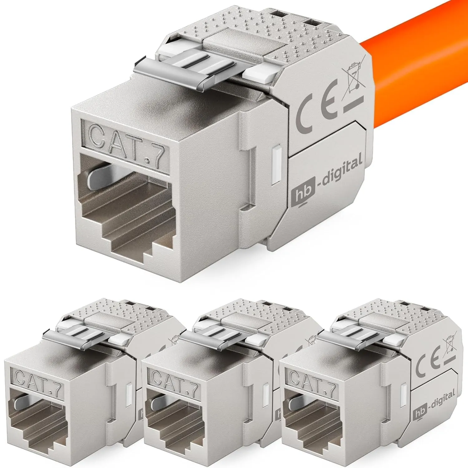 HB-DIGITAL 4x CAT 7 Keystone RJ45 Modul Buchse für LAN Kabel 10 Gbit/s bis 600 MHz AWG 22-24 werkzeuglos LSA vollgeschi…