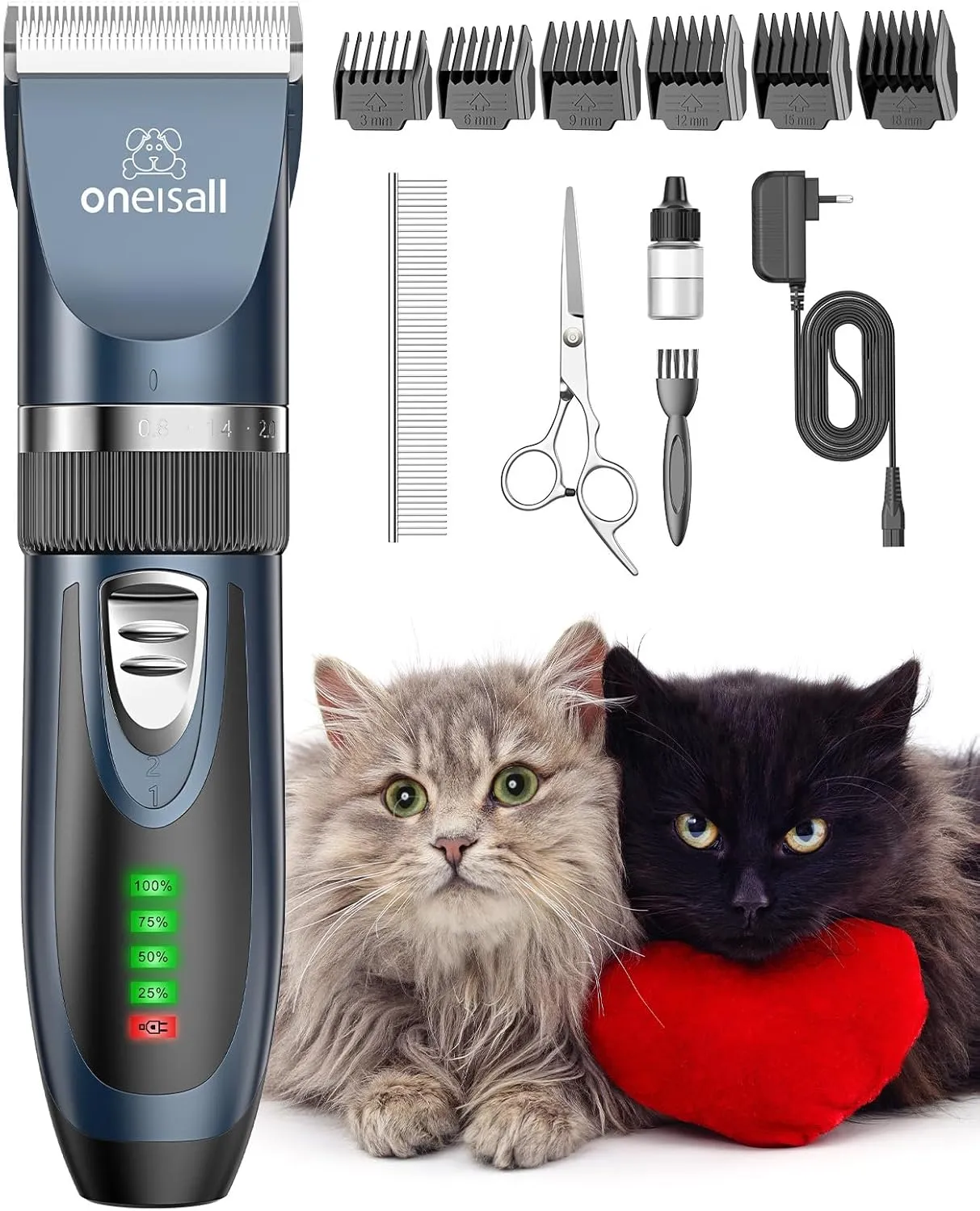 oneisall Leise Schermaschine Katze Hunde, Profi Haarschneidemaschine für langhaarkatzen mit dichtem Fell, Hundeschermas…