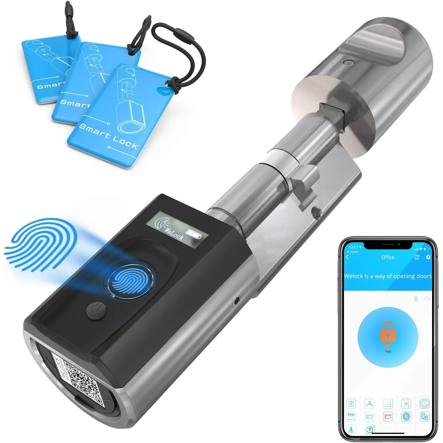 WELOCK Touch41 Türschloss Fingerabdruck mit APP RFIDKarte EBL,50-100mm Tür