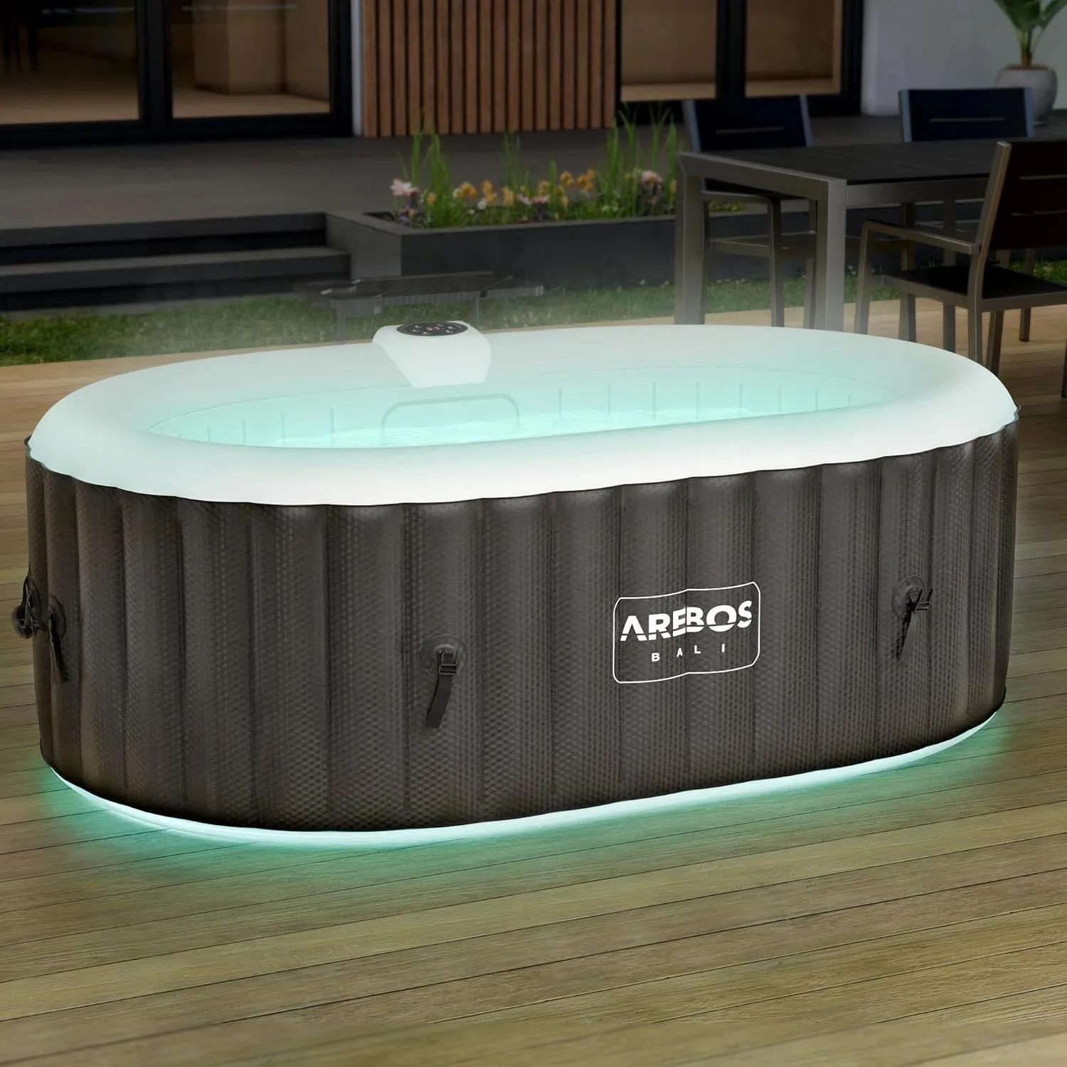 Arebos Whirlpool mit LED | 2 Personen | 550 Liter | 190 x 120 cm | Oval