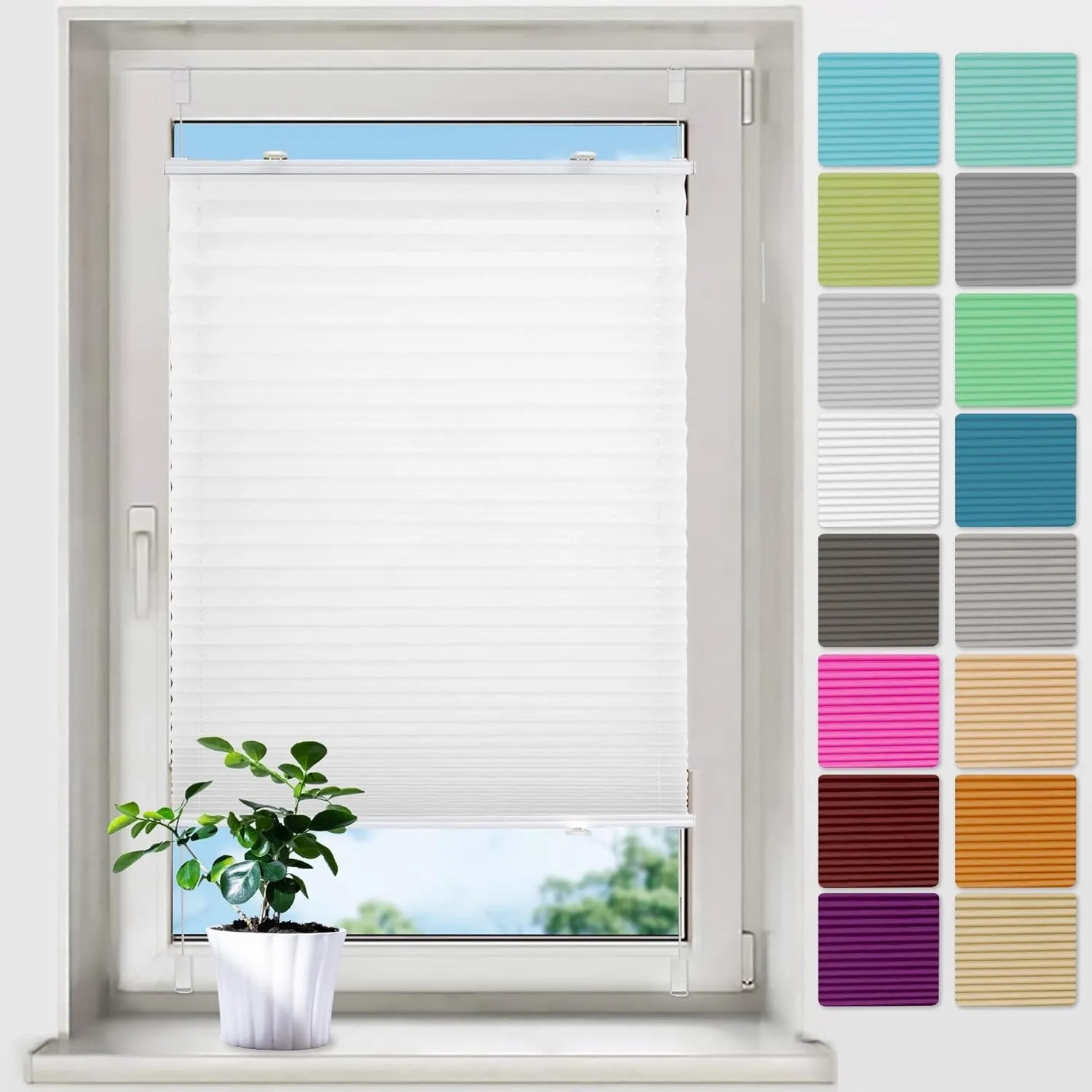 bobodeco Plissee ohne Bohren Plissees Klemmfix - Weiß 100 x 120 cm (BxH) - Easyfix Plisseerollo Jalousie Faltrollo Blic…