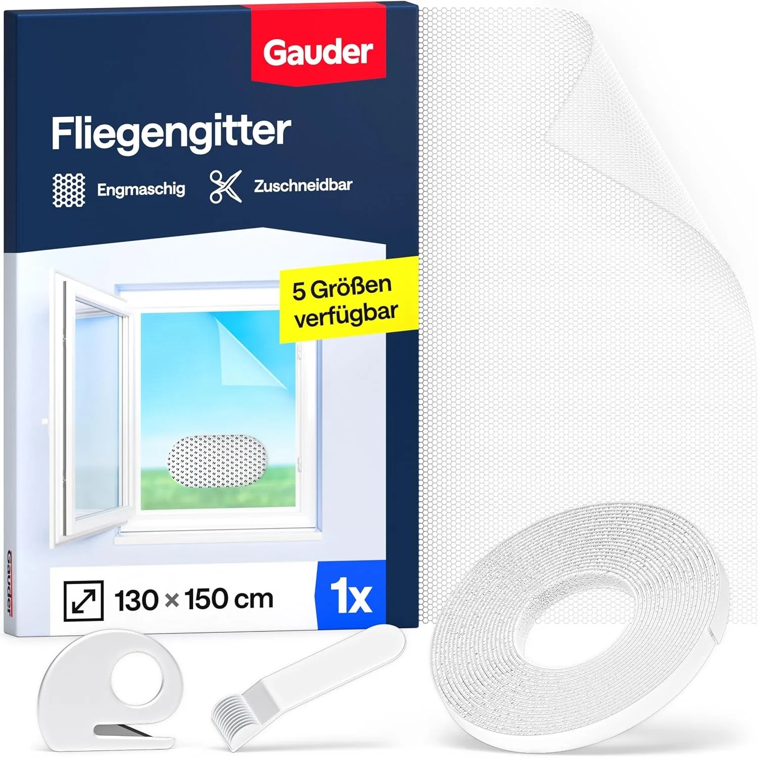 GAUDER Fliegengitter Fenster, Insektenschutz ohne Bohren (130x150cm)