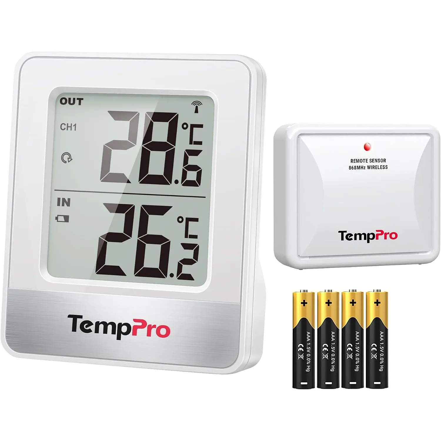 TempPro Funk-Thermometer Innen Außen, Wetterstation mit Außensensor