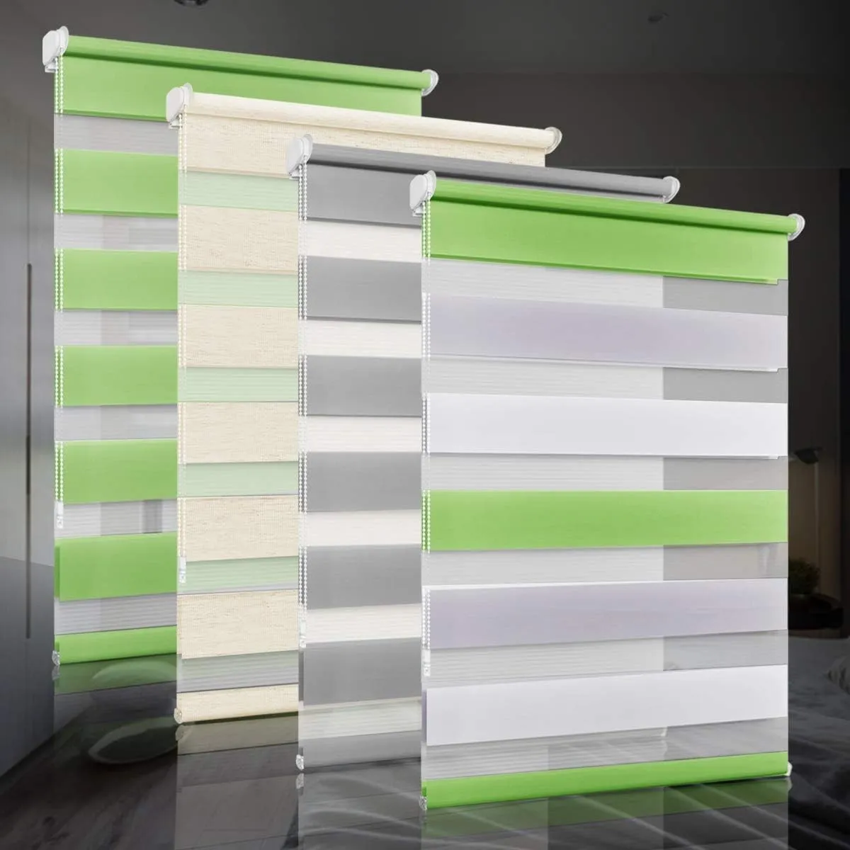 bobodeco Doppelrollo klemmfix ohne Bohren Duo Rollos für Fenster mit Klemmträger, Weiß Grau Grün B90 x H150cm (Stoffbre…