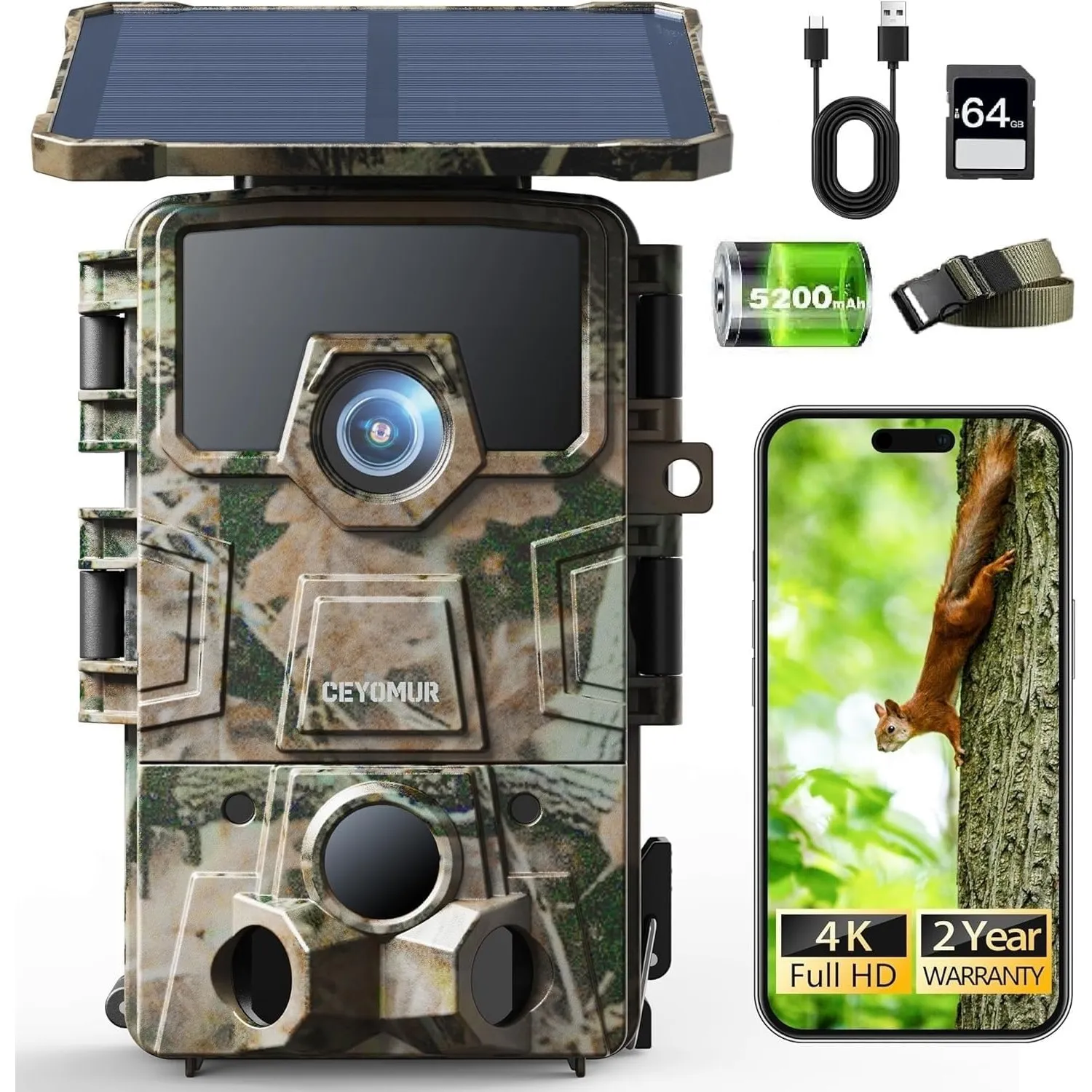 CEYOMUR 4K Solar Wildkamera, Wildtierkamera WLAN mit Handyübertragung App