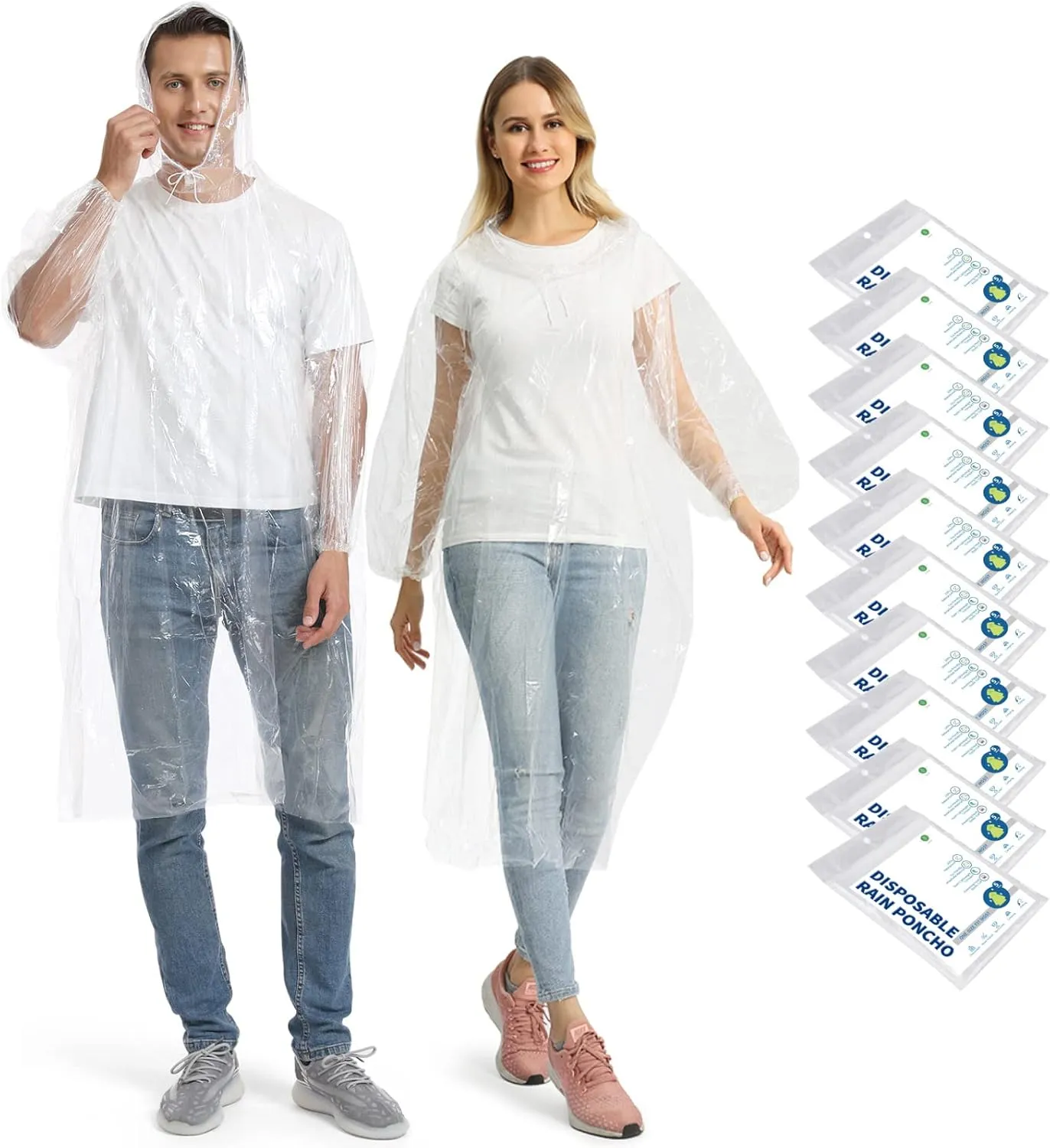 Opret Pack of 5/10/20 Transparent Rain Ponchos Women Men Waterproof Rain Cover Rain Cape with Drawstring Hood and Elast…