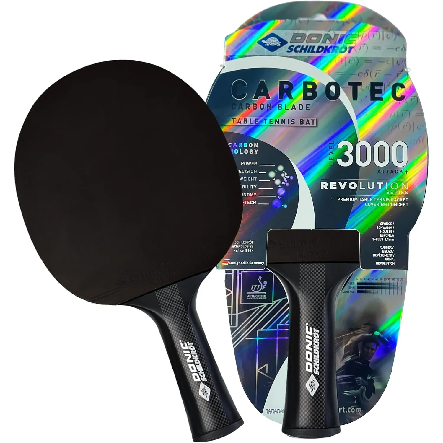 Donic-Schildkröt CarboTec 3000 Tischtennisschläger – Carbon-Schläger aus einem Guss mit 50% Carbonanteil – QRC Revoluti…