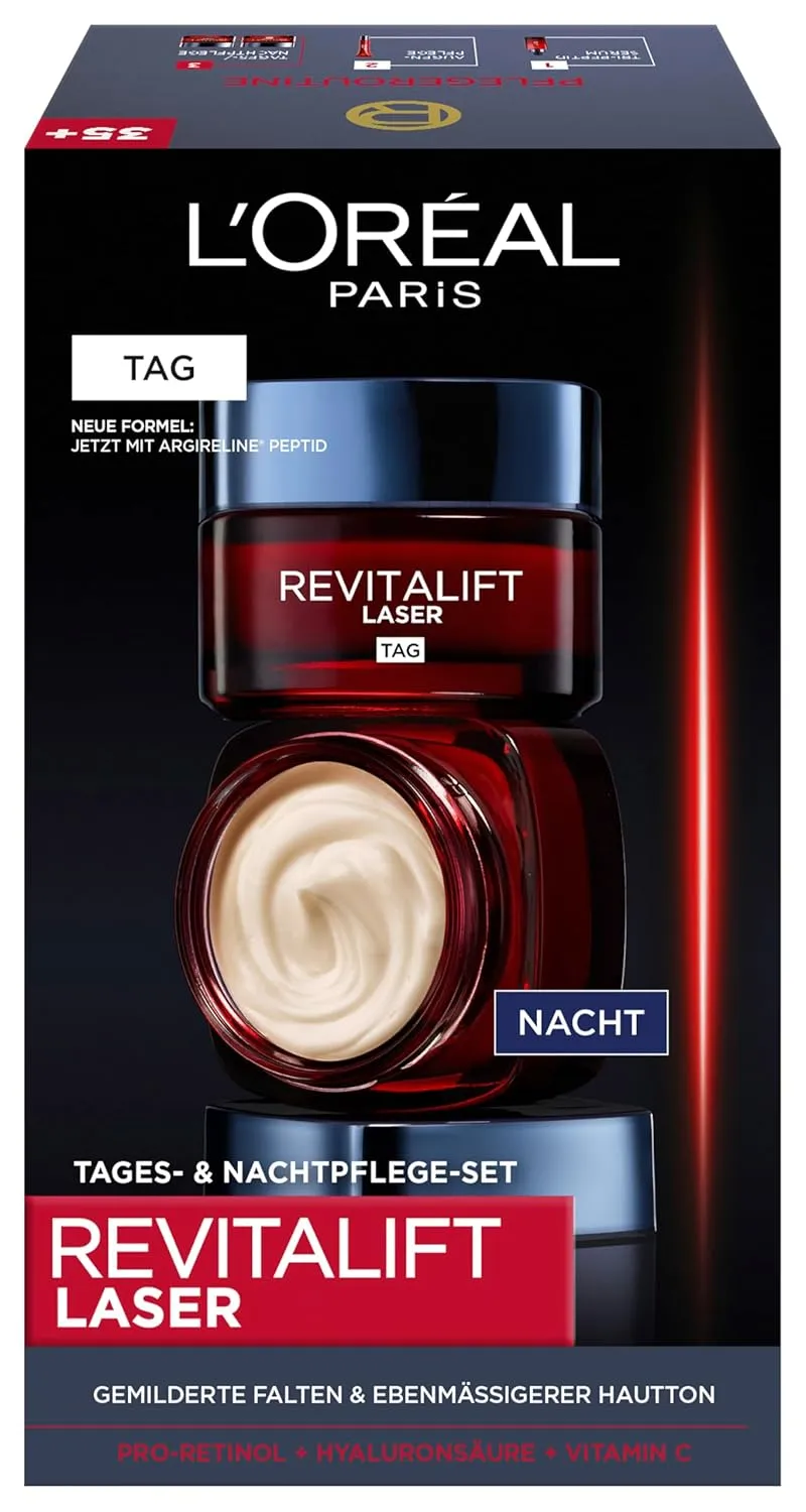 L'Oréal Paris Gesichtspflege Set, Anti-Aging Tagespflege und Nachtpflege mit 3-fach Wirkung - mit Pro-Retinol, Hyaluron…