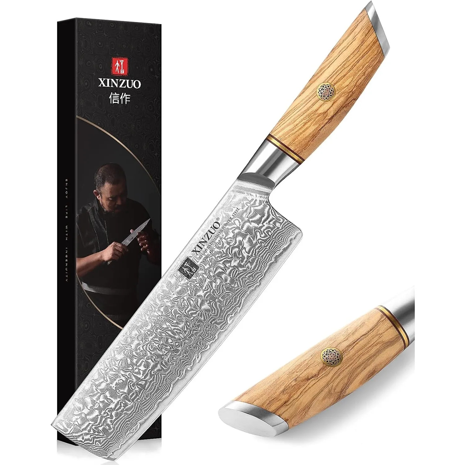 XINZUO Damastpulverstahl 18.2cm Nakirimesser, scharf Küchenmesser 73 Schichten Damastpulverstahl profi Kochmesser-mit e…