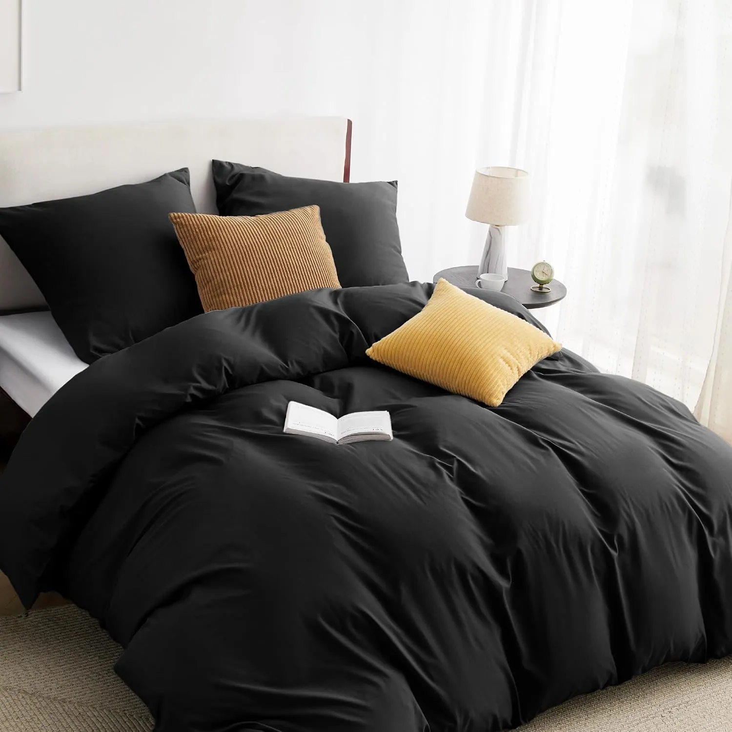 Bedsure Bed Linen 220 x 240 cm, 3-Piece Black Bed Linen, 1 Duvet Cover 240 x 220 cm and 2 Pillowcases 80 x 80 cm, Oeko-…