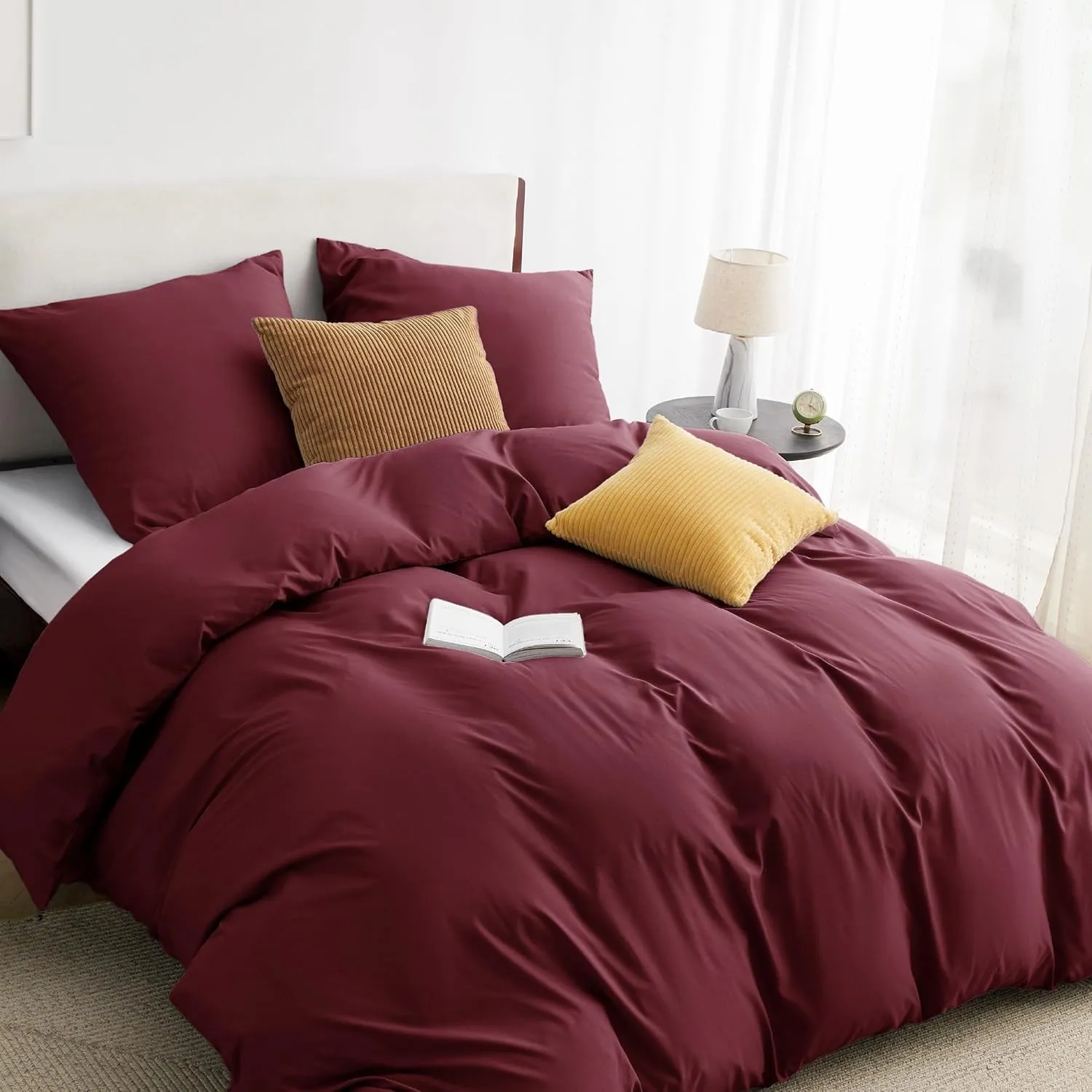 BEDSURE Bettwäsche 200x200 3teilig Weinrot - 1 Bettbezug 200x200 cm + 2 Kissenbezüge 80X80 cm, ÖKO-TEX Bettwäsche-Sets …
