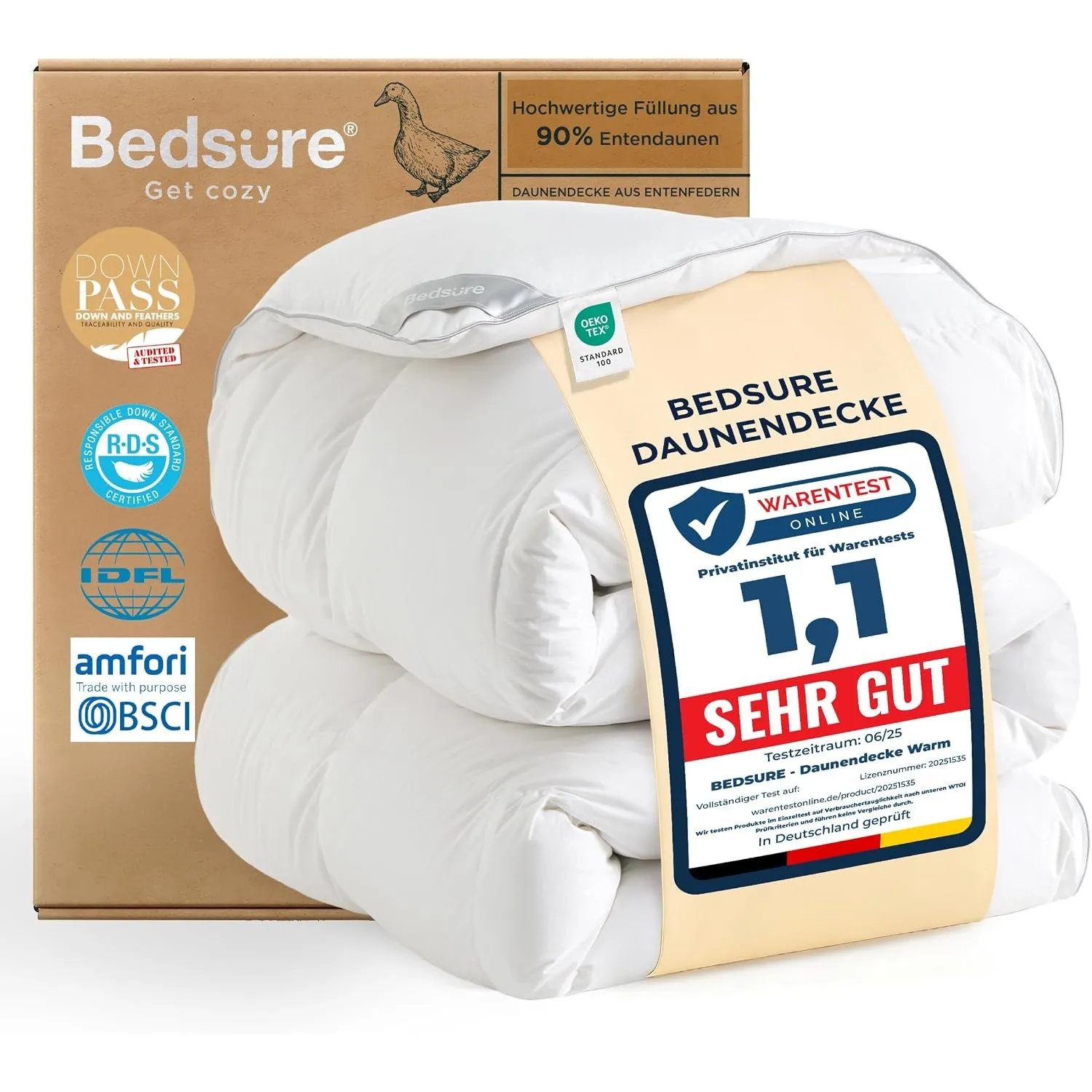 BEDSURE Daunendecke 135x200 Daunen Bettdecke - Warm Winterdecke 90% Daunen und 10% Federn 880 gr. Füllung, Federbettdec…