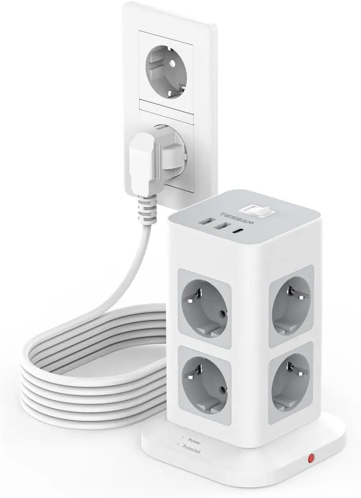 TESSAN 8 Fach Mehrfachsteckdose mit USB C, 3M Verlängerungskabel, Steckdosenleiste Überspannungsschutz mit 3 USB Mehrfa…