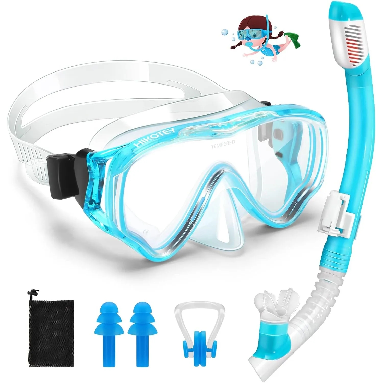 Schnorchelset Kinder, HIKOTEY Trocken Schnorchelset Kinder Anti-Fog Panorama, Anti-Leck Tauchmaske Dry Schnorchel mit w…