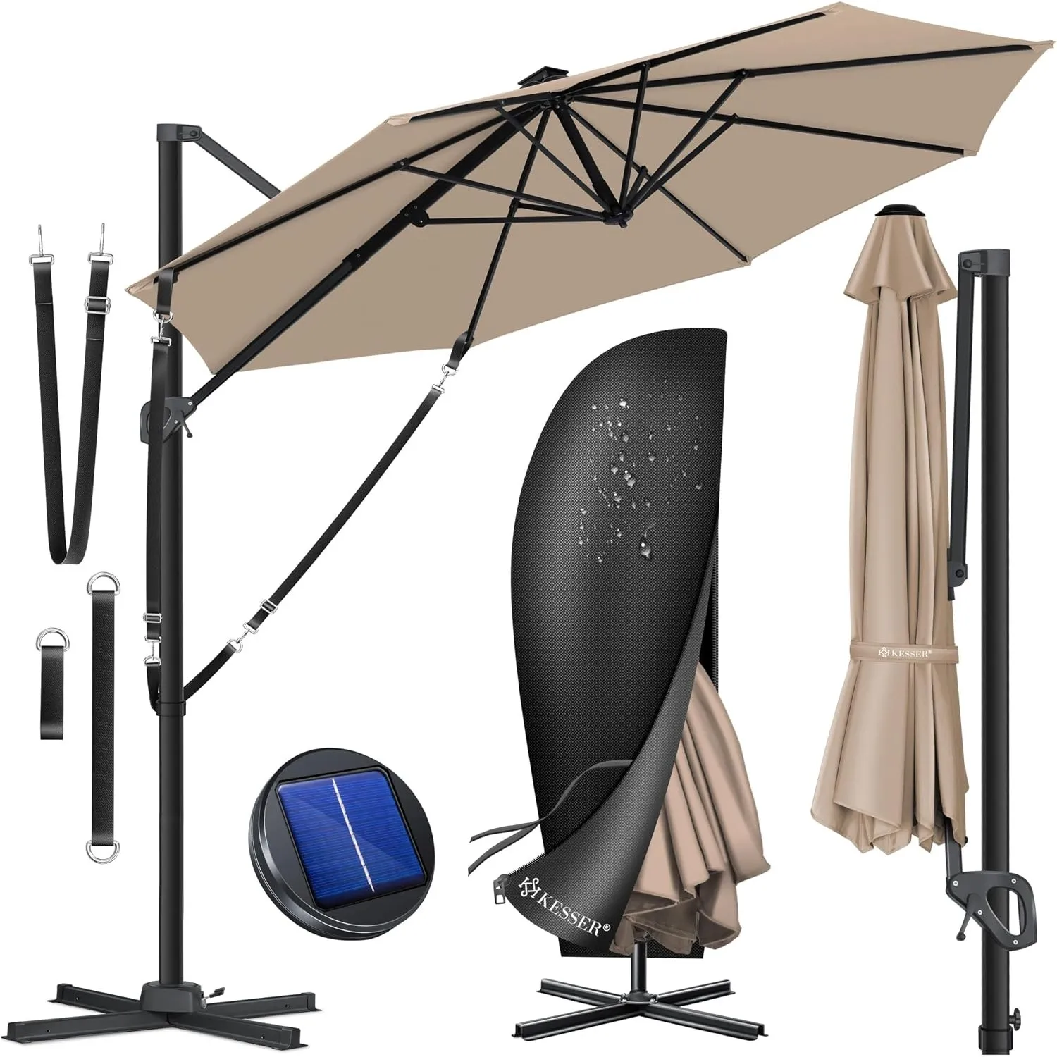 KESSER® Sonnenschirm Ampelschirm SUN Rund XL Ø330 cm, 7-Fach Verstellbar Drehbar Neigbar Kippbar Groß 360° Drehbar Gart…