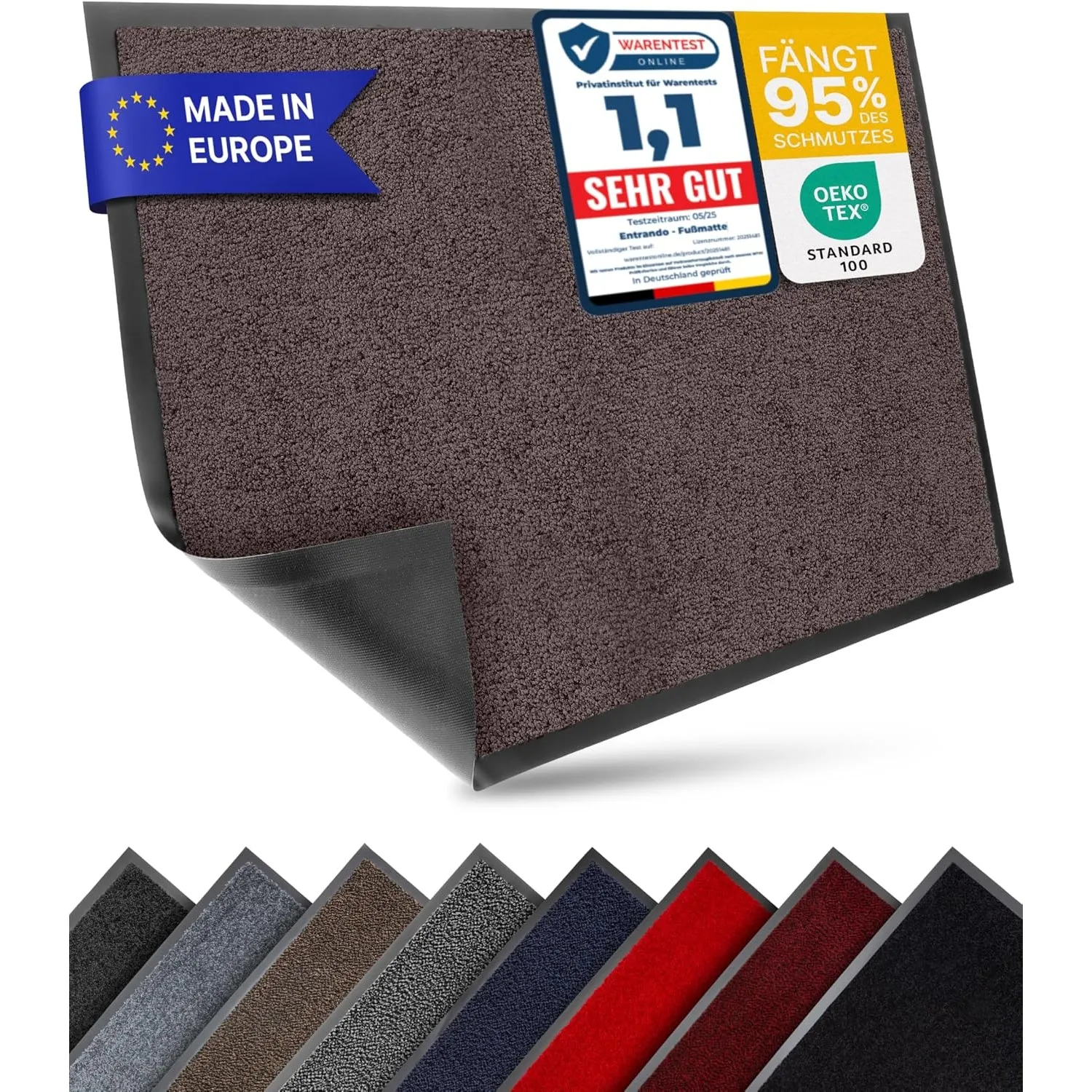 Entrando Fußmatte 90x120 cm – Schmutzfangmatte innen und außen, Braun