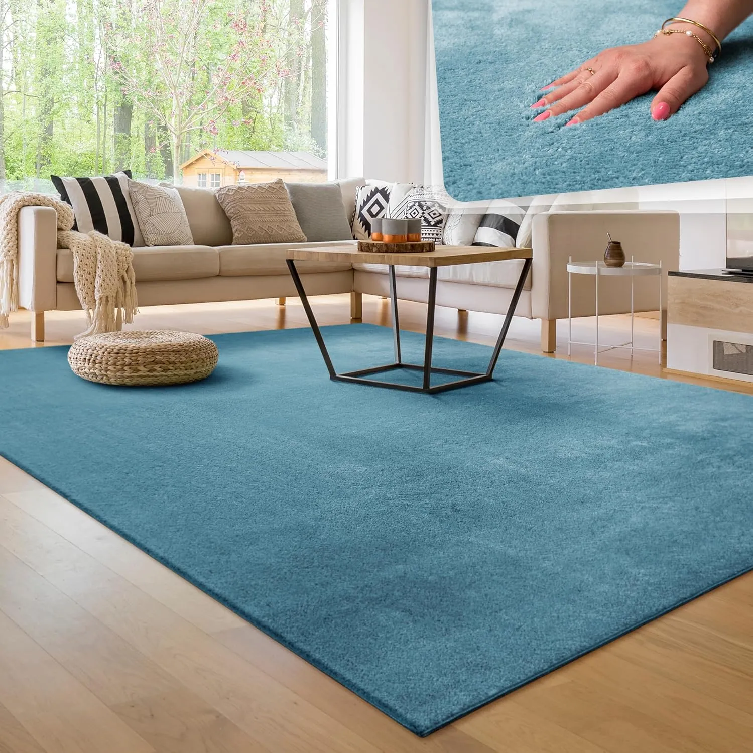 Paco Home Washable Rug for Living Room, Bedroom, Short-Pile, Non-Slip, Fluffy, Soft, Modern Rug, Plain Pattern, Size: 1…