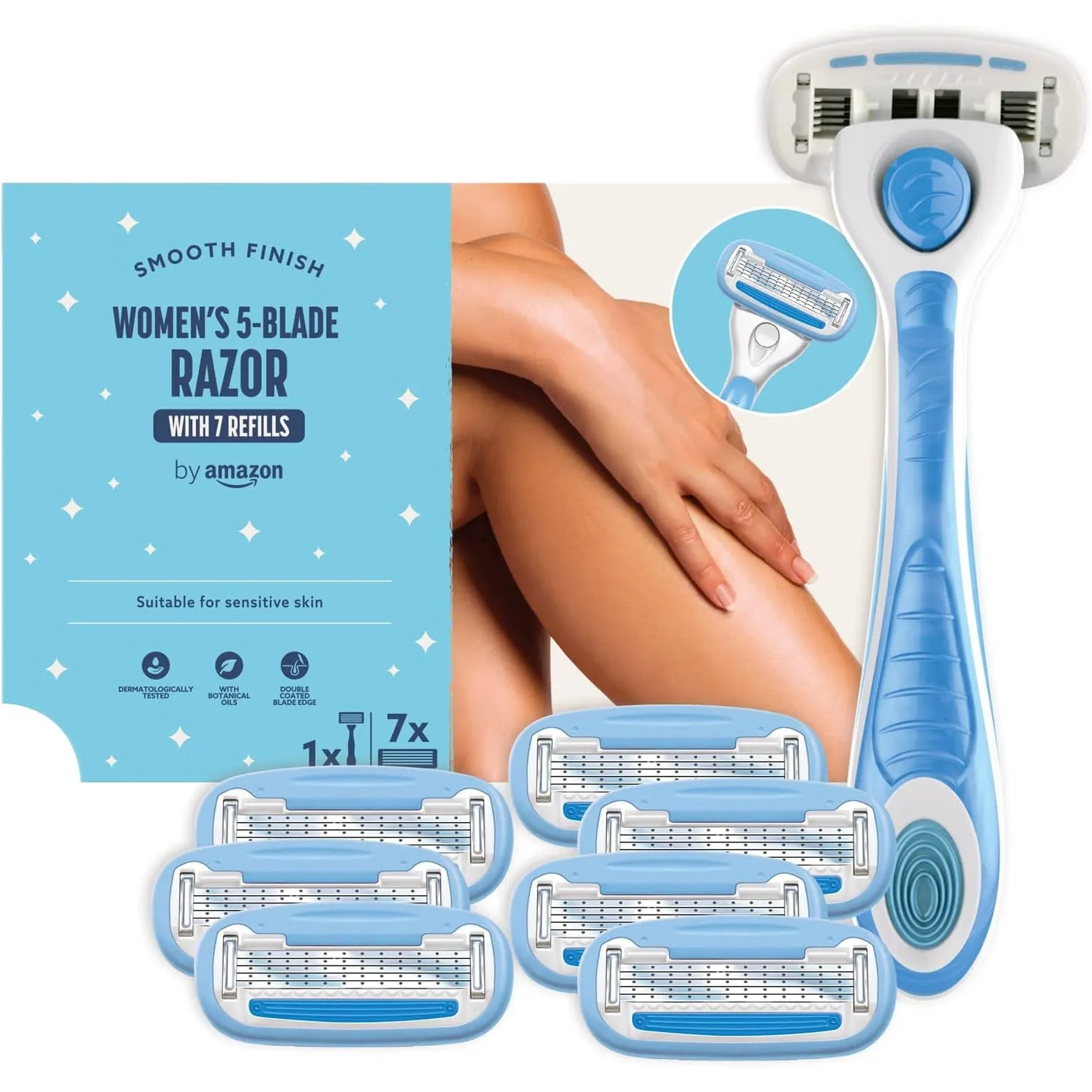 by Amazon für Damen, 5-Klingen Rasierer, 7 Nachfüllpackungen, Blau
