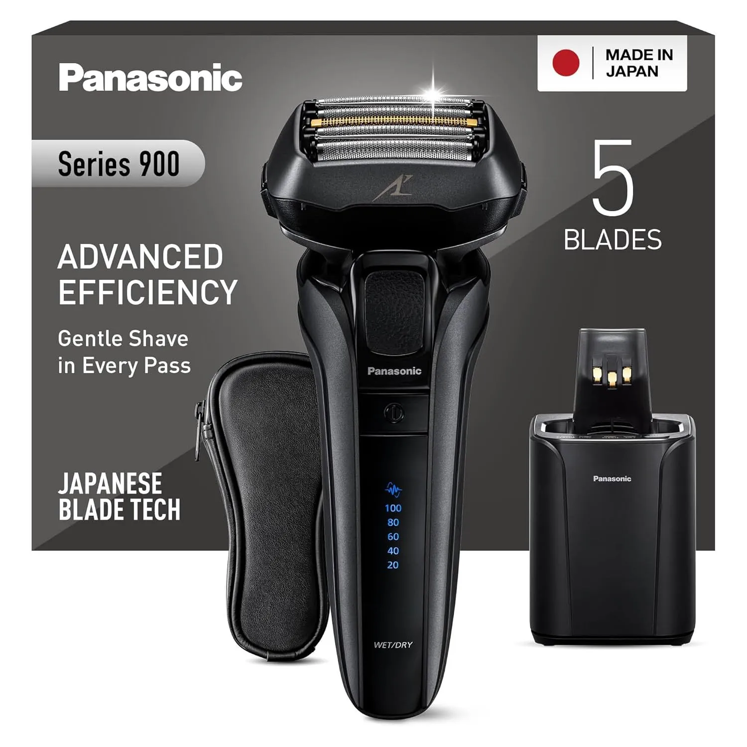 Panasonic Series 900 Premium Nass- und Trocken Rasierer ES-LV9U, 5-fach-Scherkopf mit Linearmotor und Bartdichtensensor…