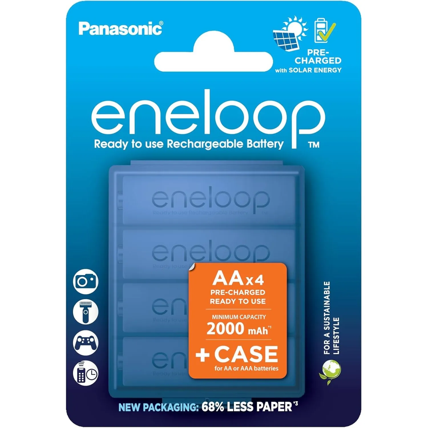 eneloop AA/Mignon Packung mit 4 NI-MH-Akkus, Blaue Box, NEU mit verbesserter Mindestkapazität von 2000 mAh