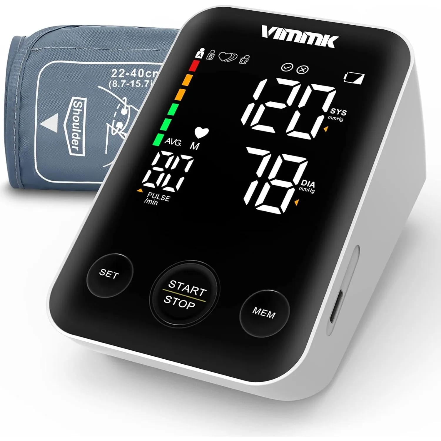 Vimmk Blutdruckmessgerät Oberarm Digital Messgerät Bluthochdruck LED Display, Arrhythmie-Erkennung & Pulsmessung, 2x120…
