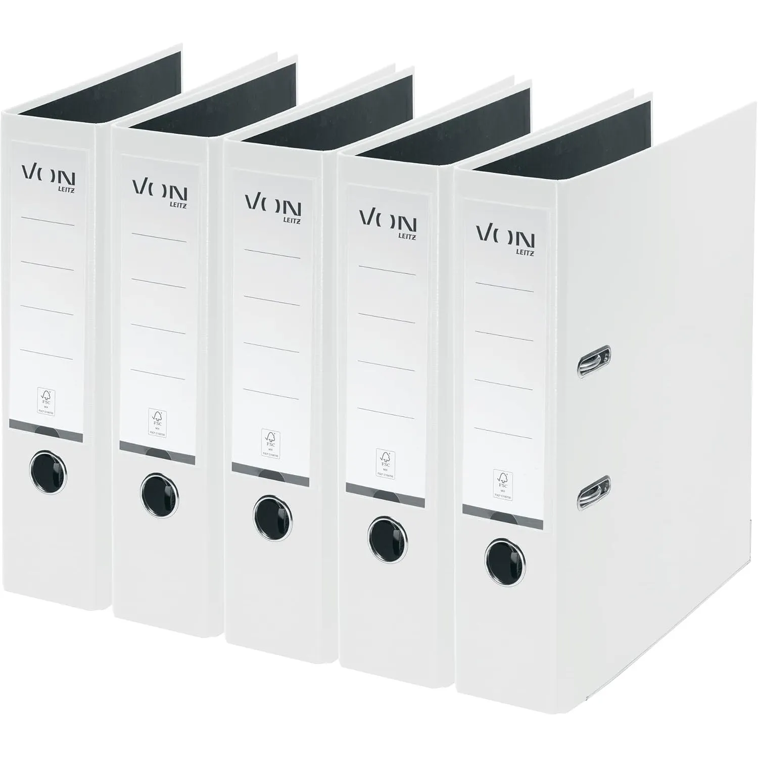 VON Leitz 5er Pack Ordner A4, Karton mit Kunststoffeinband, 80 mm Breite