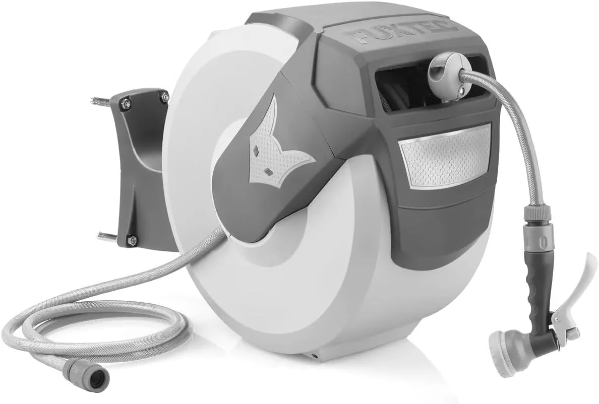 Fuxtec Automatic Hose Reel FX-WSA30G - 30 m Garden Hose ½ Inch - Wall Mounted Hose Reel Including Hand Shower and Conne…