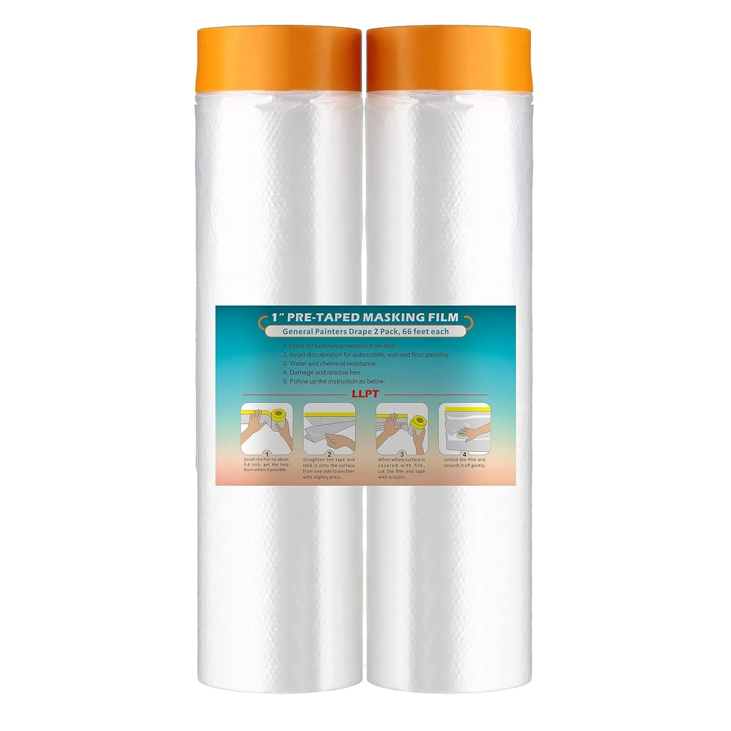 LLPT Abdeckfolie Klebeband mit Folie 2 Rollen 270cm(ungefaltet)x 20m Orange