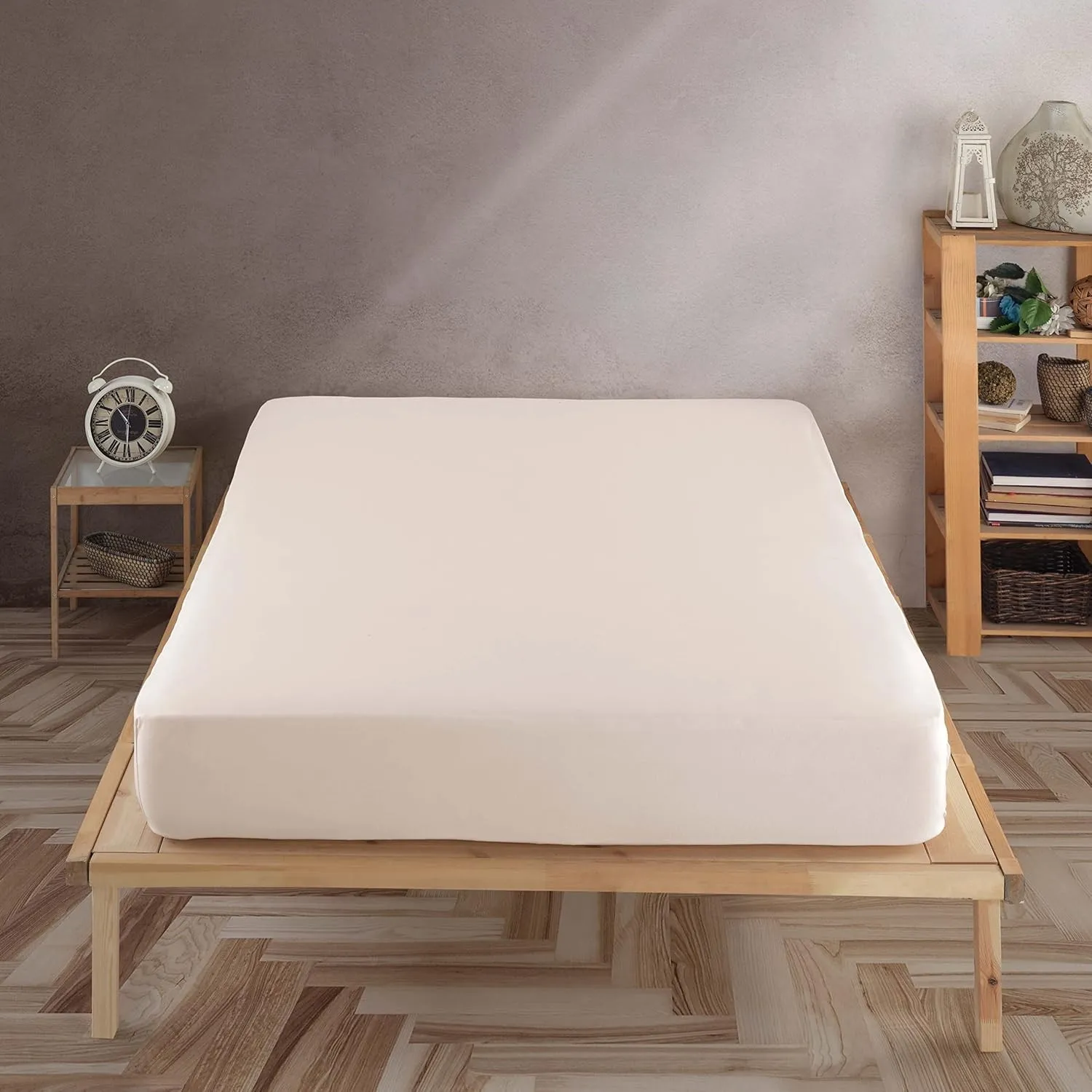 Vency Premium Jersey Spannbettlaken 180x200cm Beige - Spannbetttuch 100% Baumwolle, Bettlaken 180x200 Bis 35 cm Matratz…
