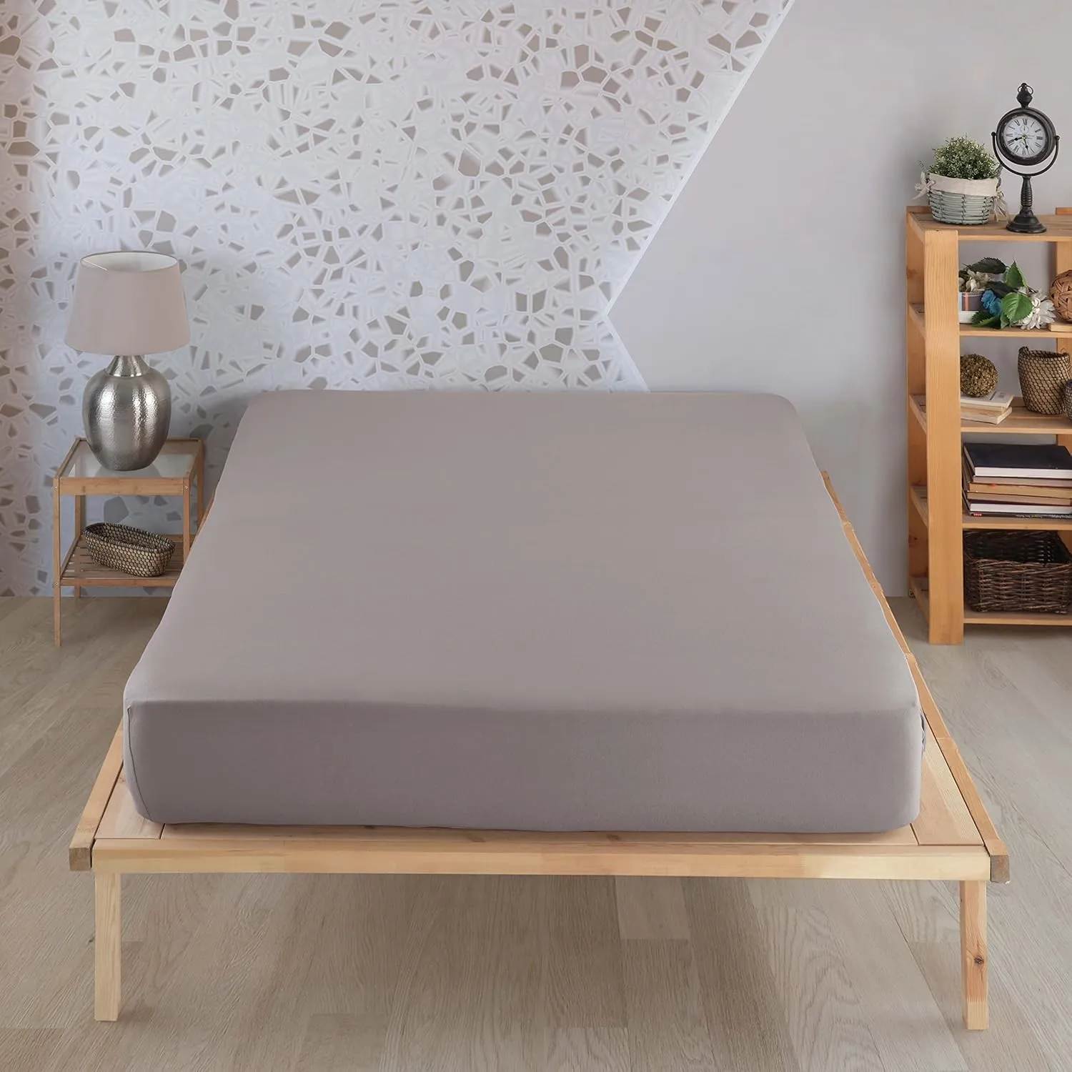 Vency Premium Jersey Spannbettlaken 200x200cm Grau - Spannbetttuch 100% Baumwolle, Bettlaken 200x200 Bis 35 cm Matratze…