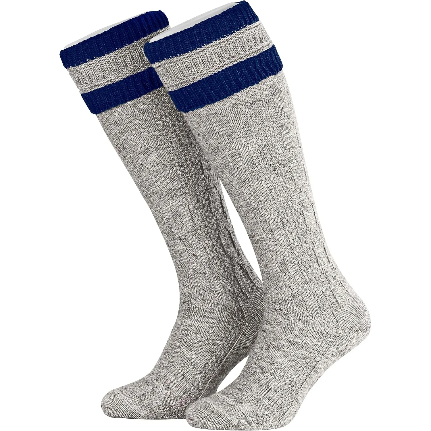Piarini 1 Paar Herren Trachtenstrümpfe - Trachtensocken mit Zopfmuster - Trachtenstutzen mit Umschlag aus Wolle lang