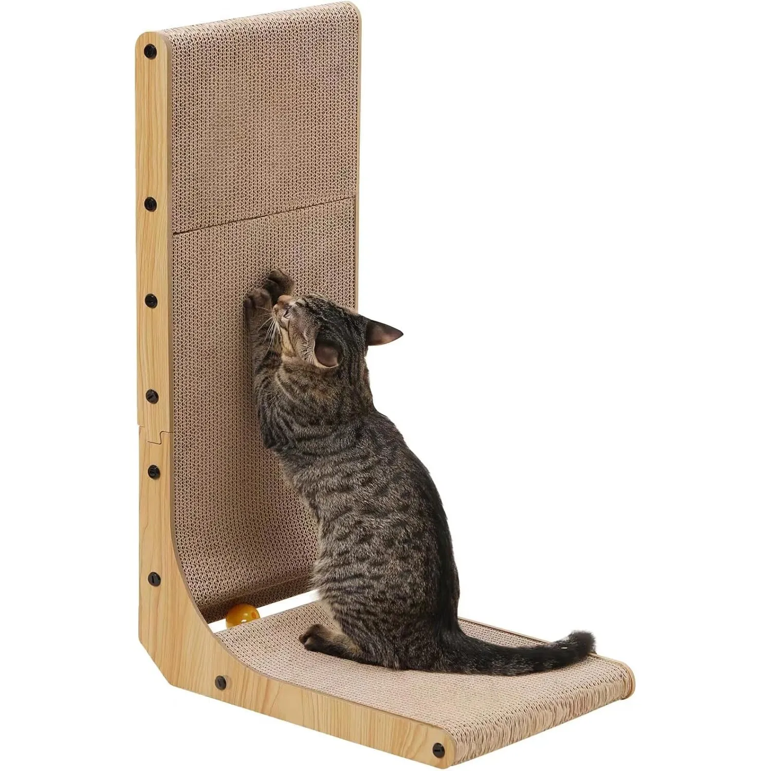 FUKUMARU Kratzbrett Katzen, 68 cm hohe L förmige Kratzpappe für Katzen, widerstandsfähig Katzenkratzbrett mit Ballspiel…