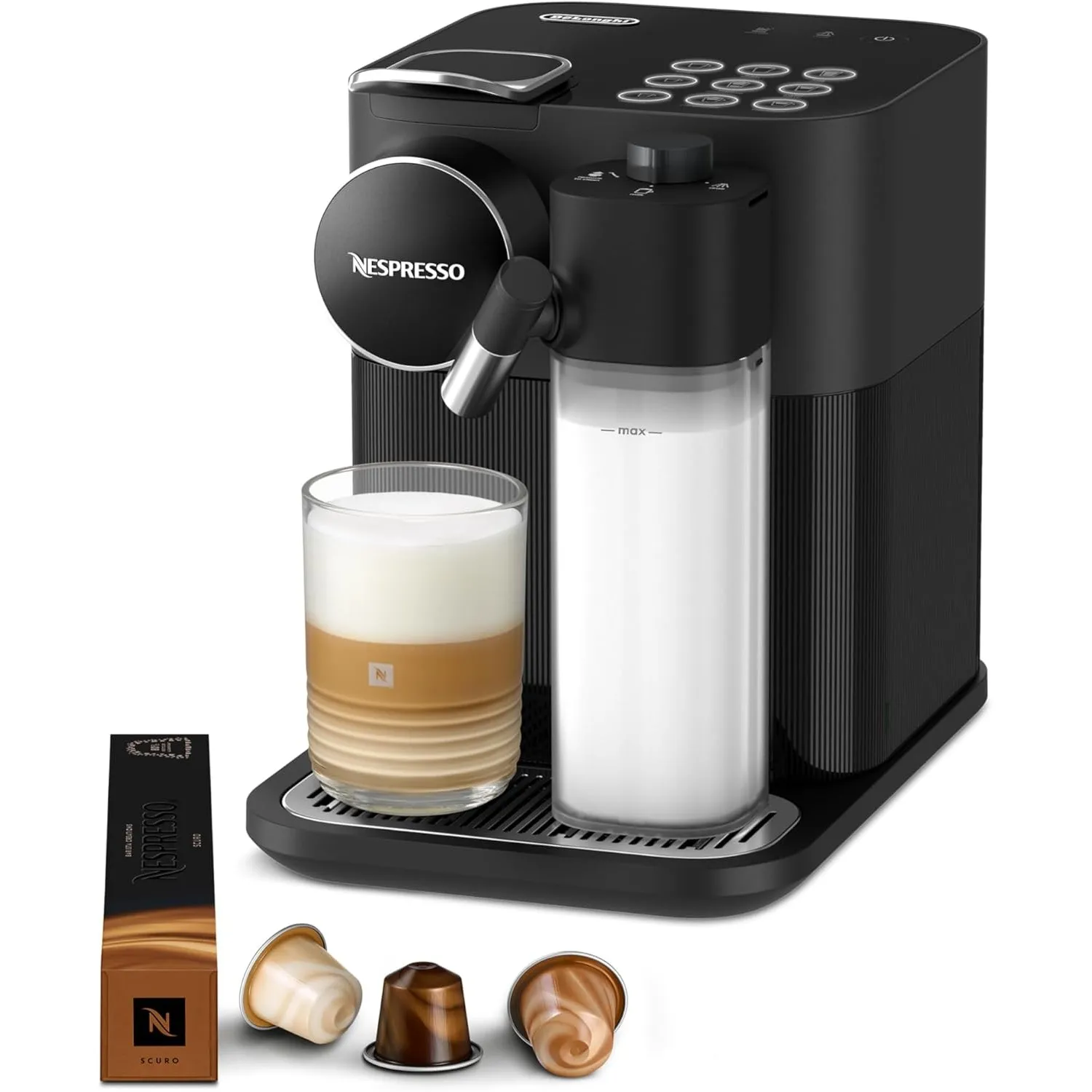 NESPRESSO DE’LONGHI Gran Lattissima Schwarz Original Kapselmaschine EN640.B