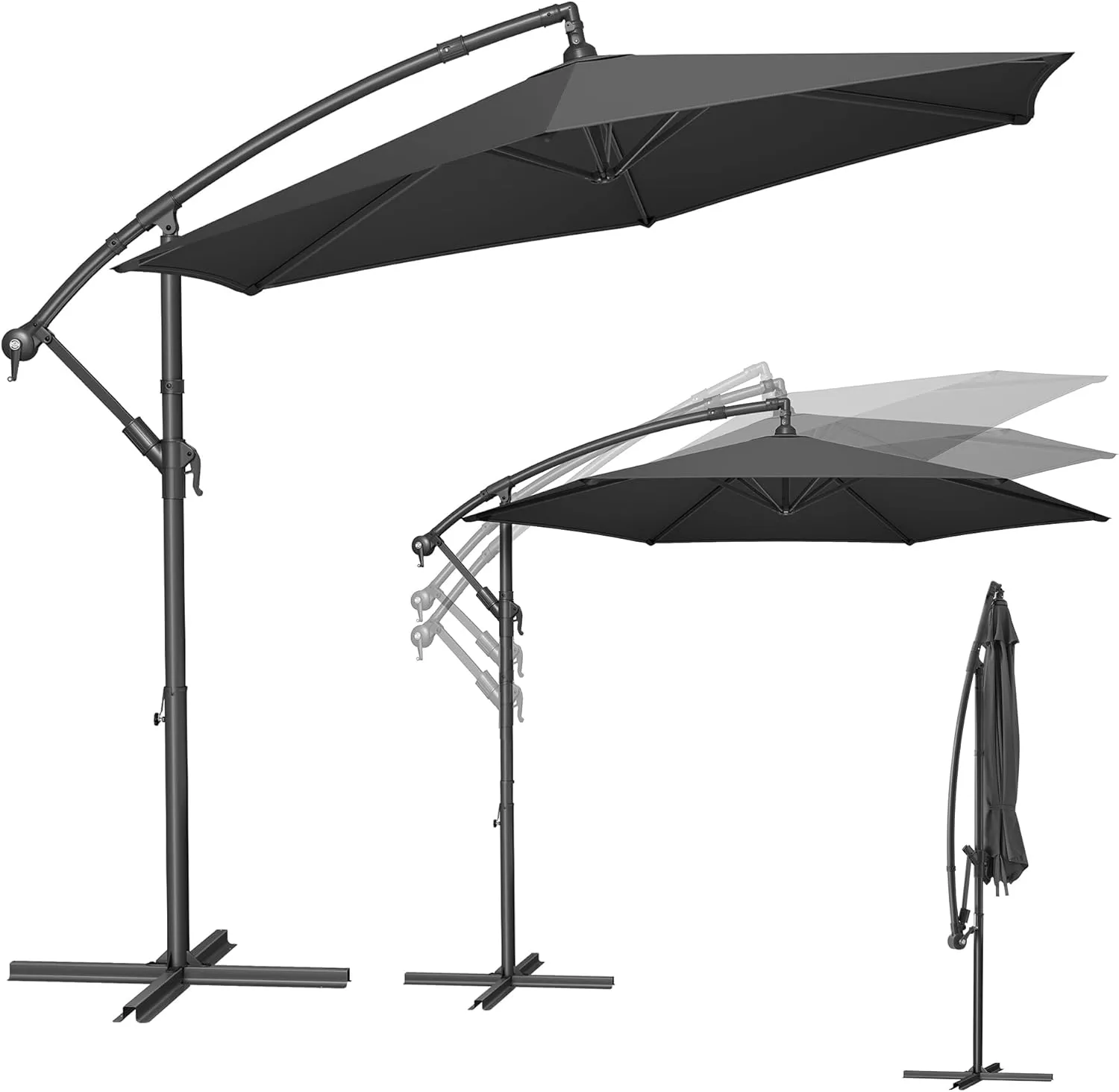 SONGMICS GPU116G01 Parasol, Cantilever Parasol, 300 cm D, with Stand, Sun Protection Balcony, Balcony Umbrella, UV Prot…