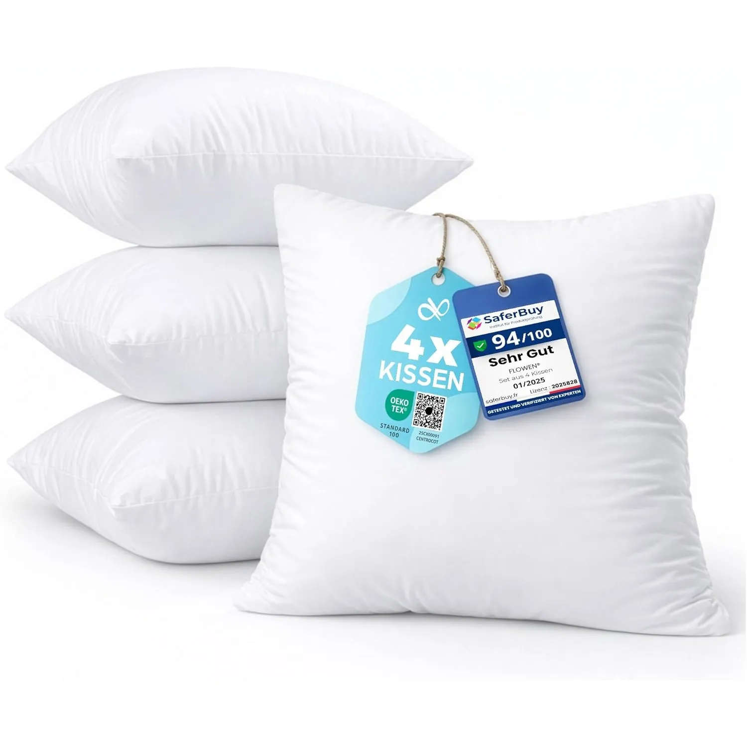 Flowen Kissen 50x50 Kopfkissen 4er Set für Sofa und Bett Innenkissen Hypoallergene Anti-Milben Kissenfüllung mit Weiche…