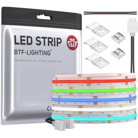 BTF-LIGHTING FCOB COB RGB LED Streifen DC24V 5m 840LEDs/M 2520LEDs IP30 | Flexibel Hohe Dichte LED Stripe, Mehrfarbig L…